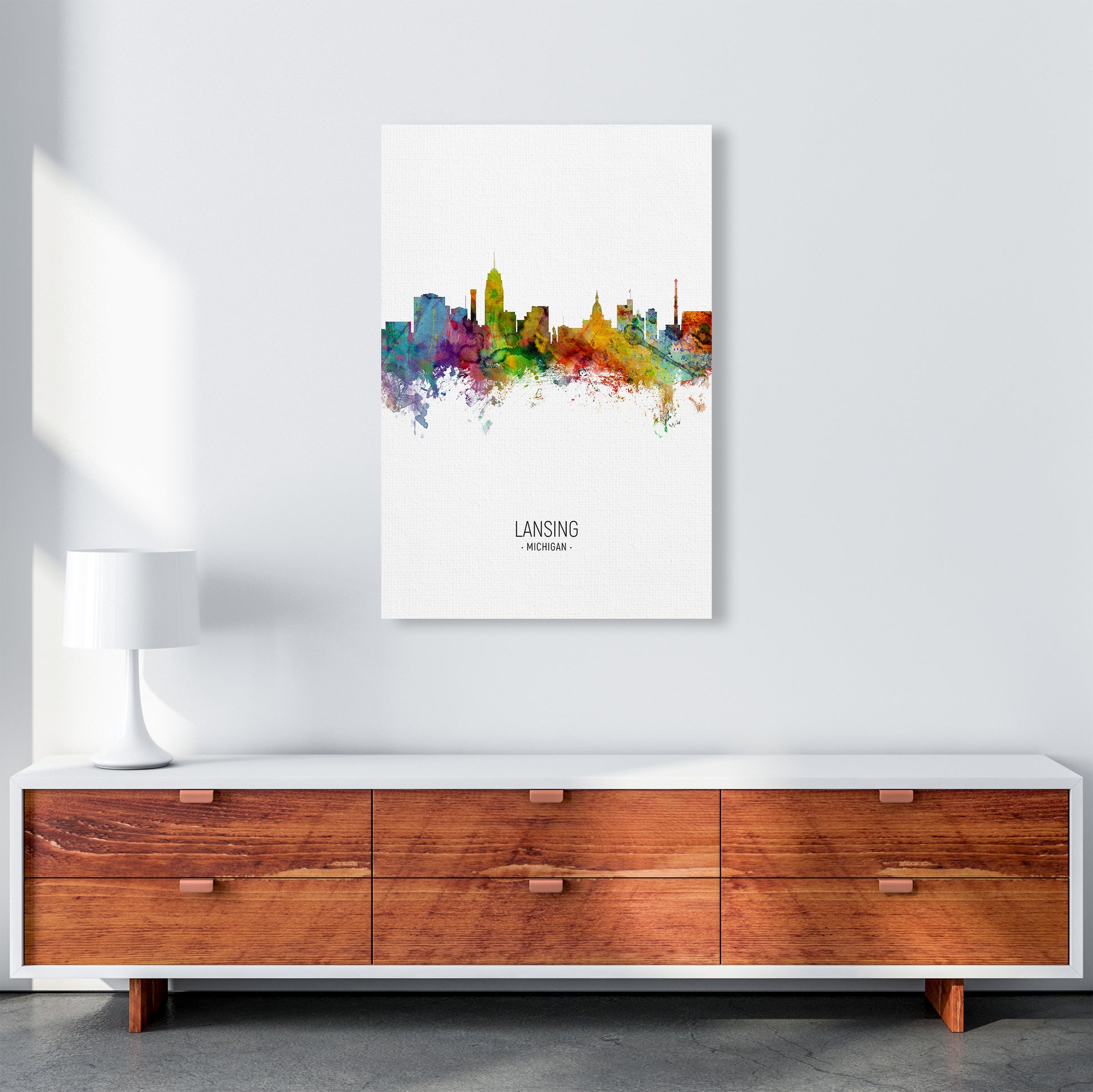 Lansing Michigan Skyline Portrait Art Print by Michael Tompsett A1 Canvas