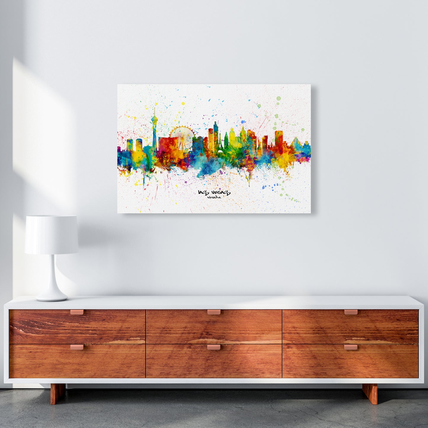 Las Vegas Nevada Skyline Splash Art Print by Michael Tompsett A1 Canvas