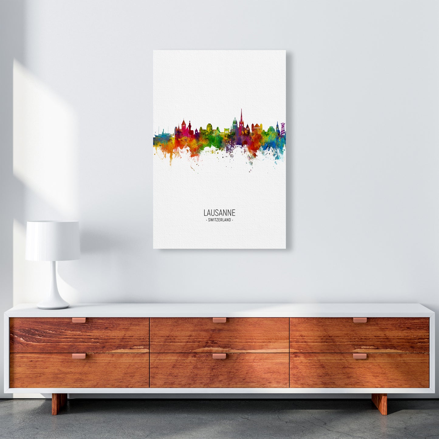Lausanne Switzerland Skyline Portrait Art Print by Michael Tompsett A1 Canvas