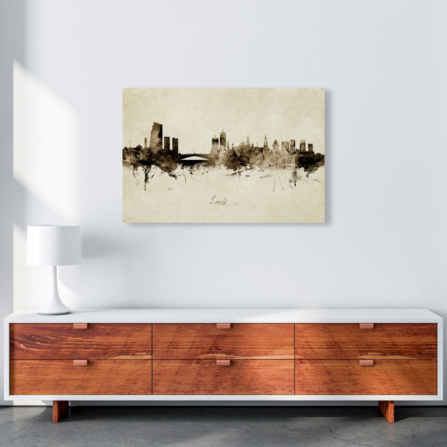 Leeds England Skyline Vintage Art Print by Michael Tompsett A1 Canvas