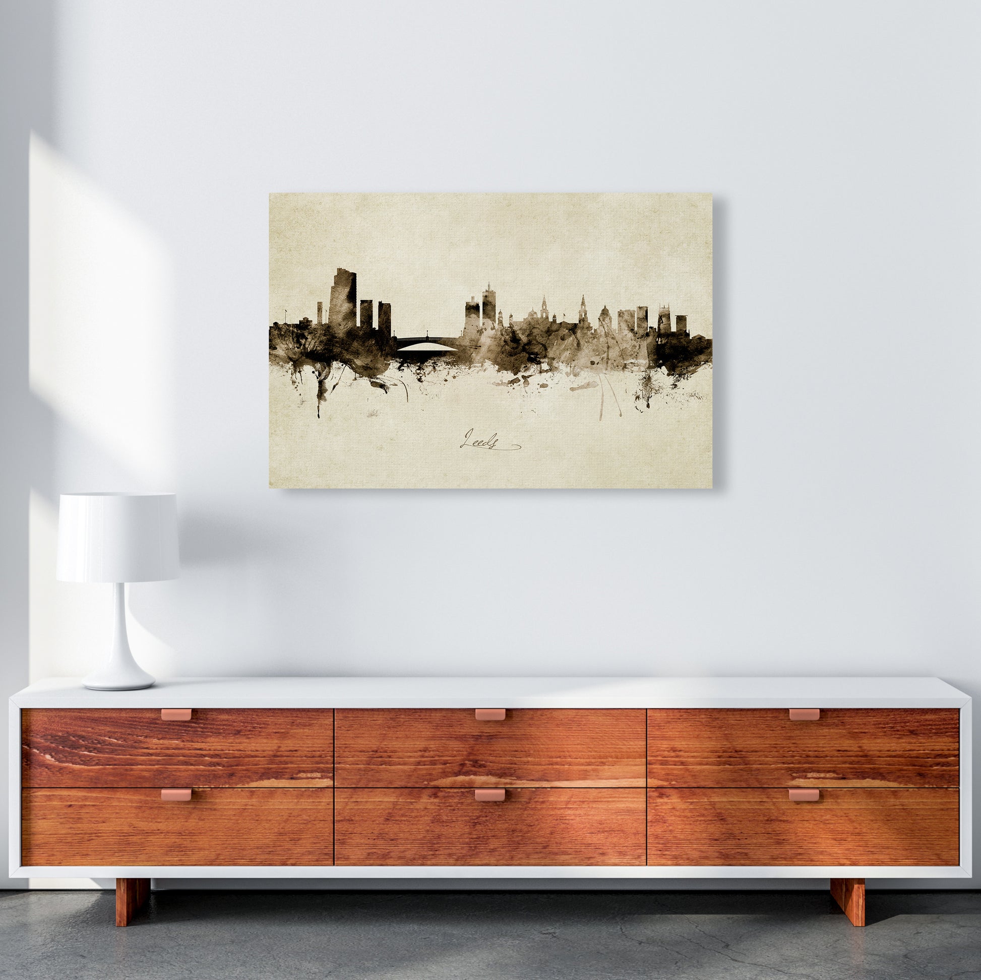 Leeds England Skyline Vintage Art Print by Michael Tompsett A1 Canvas