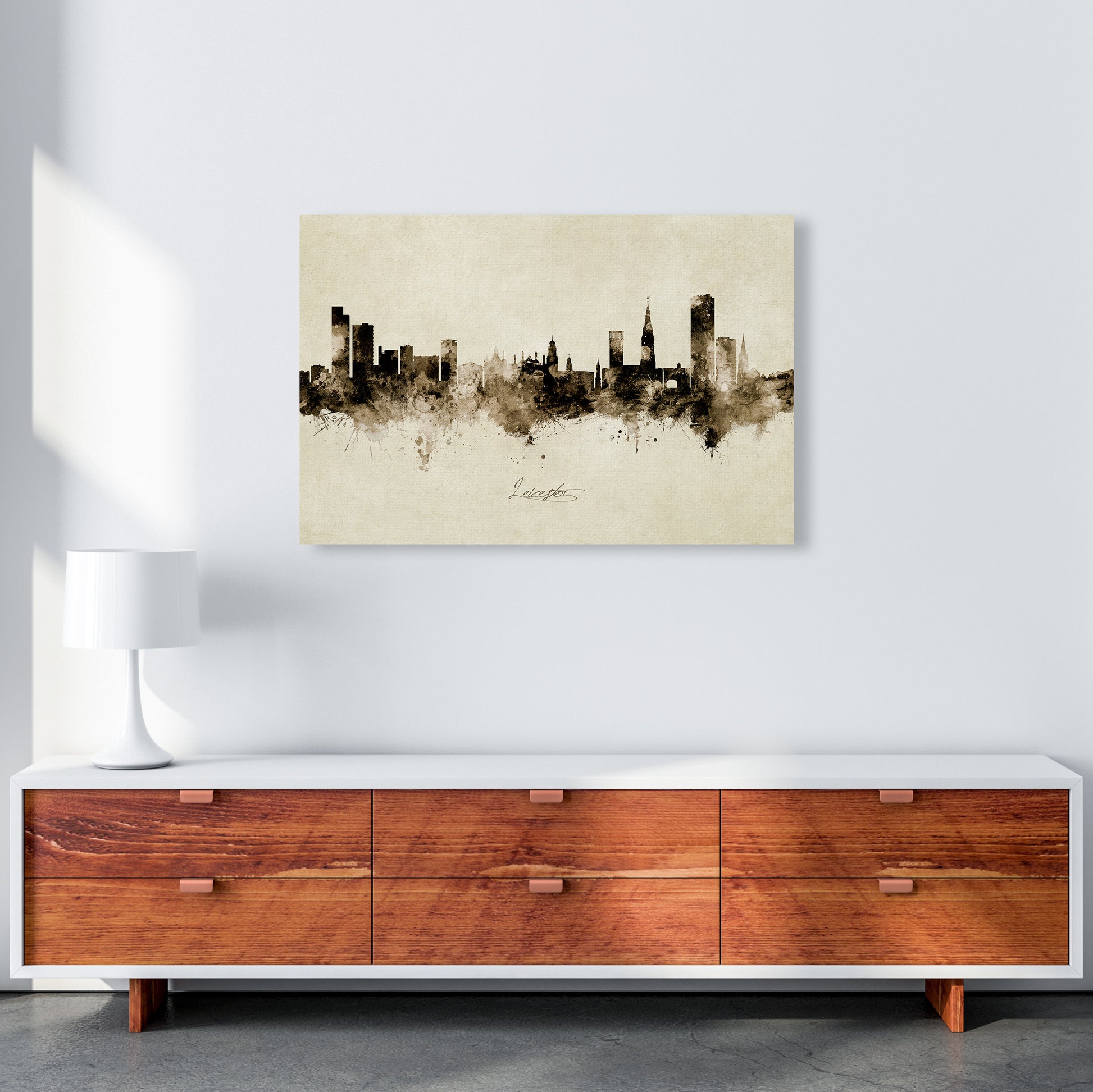 Leicester England Skyline Vintage Art Print by Michael Tompsett A1 Canvas