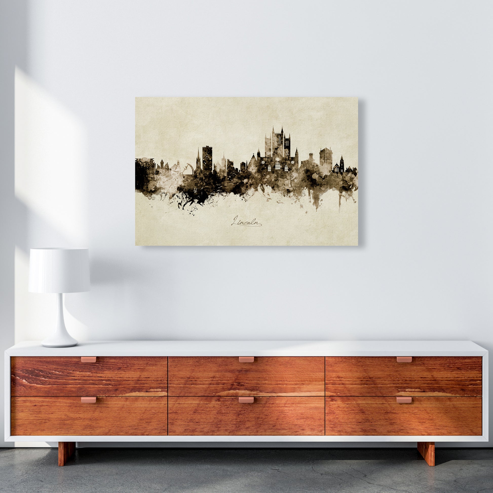 Lincoln England Skyline Vintage Art Print by Michael Tompsett A1 Canvas