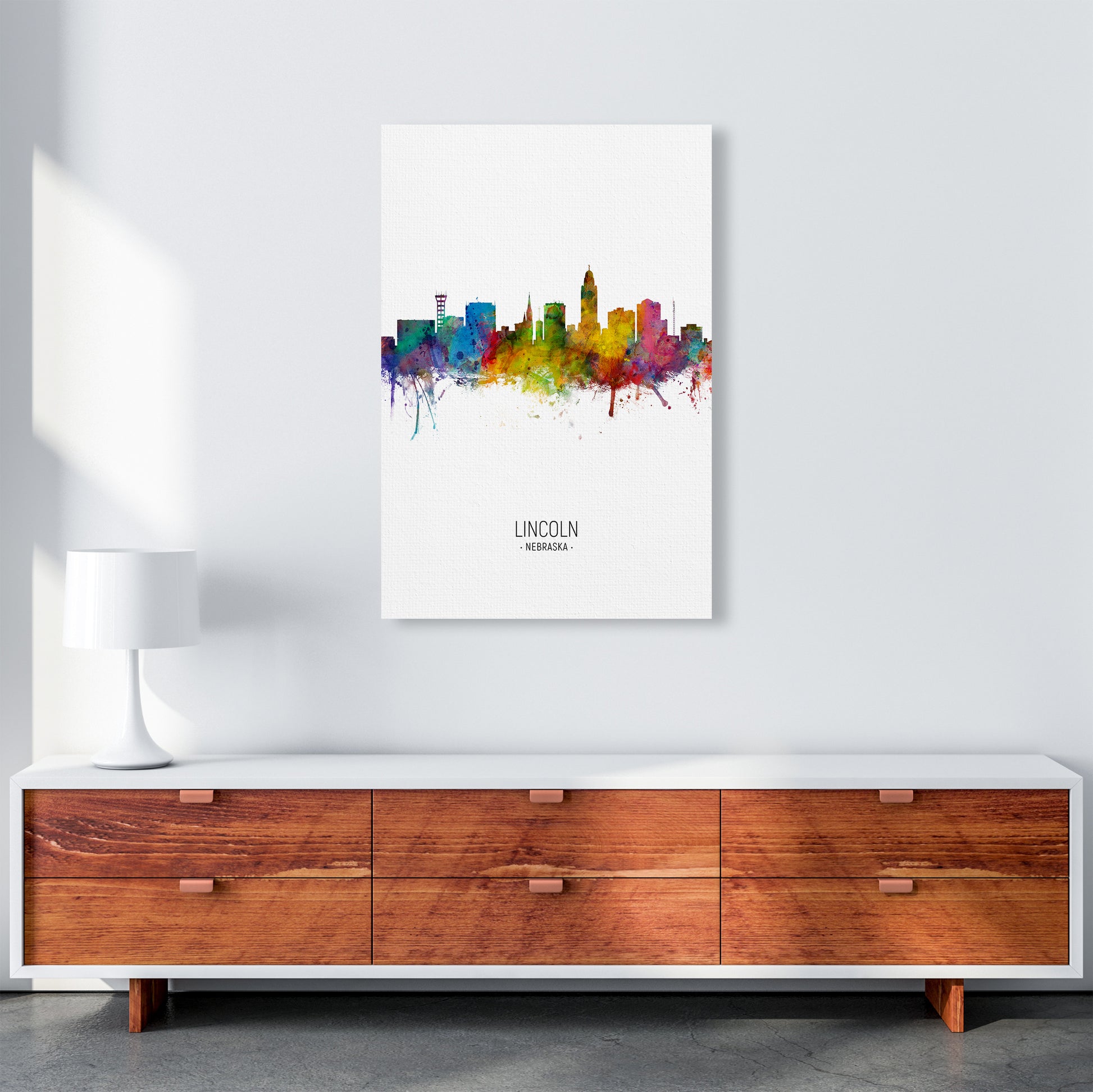 Lincoln Nebraska Skyline Portrait Art Print by Michael Tompsett A1 Canvas