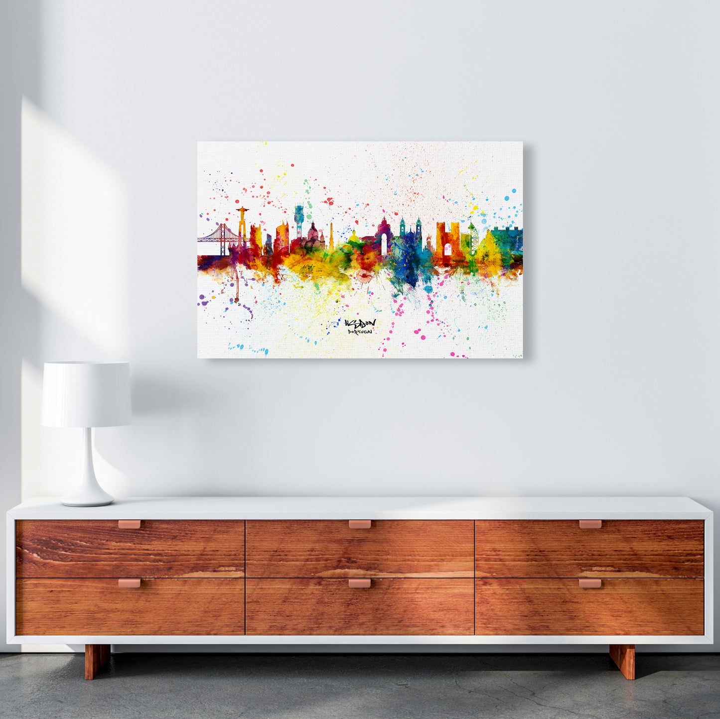 Lisbon Portugal Skyline Splash Art Print by Michael Tompsett A1 Canvas
