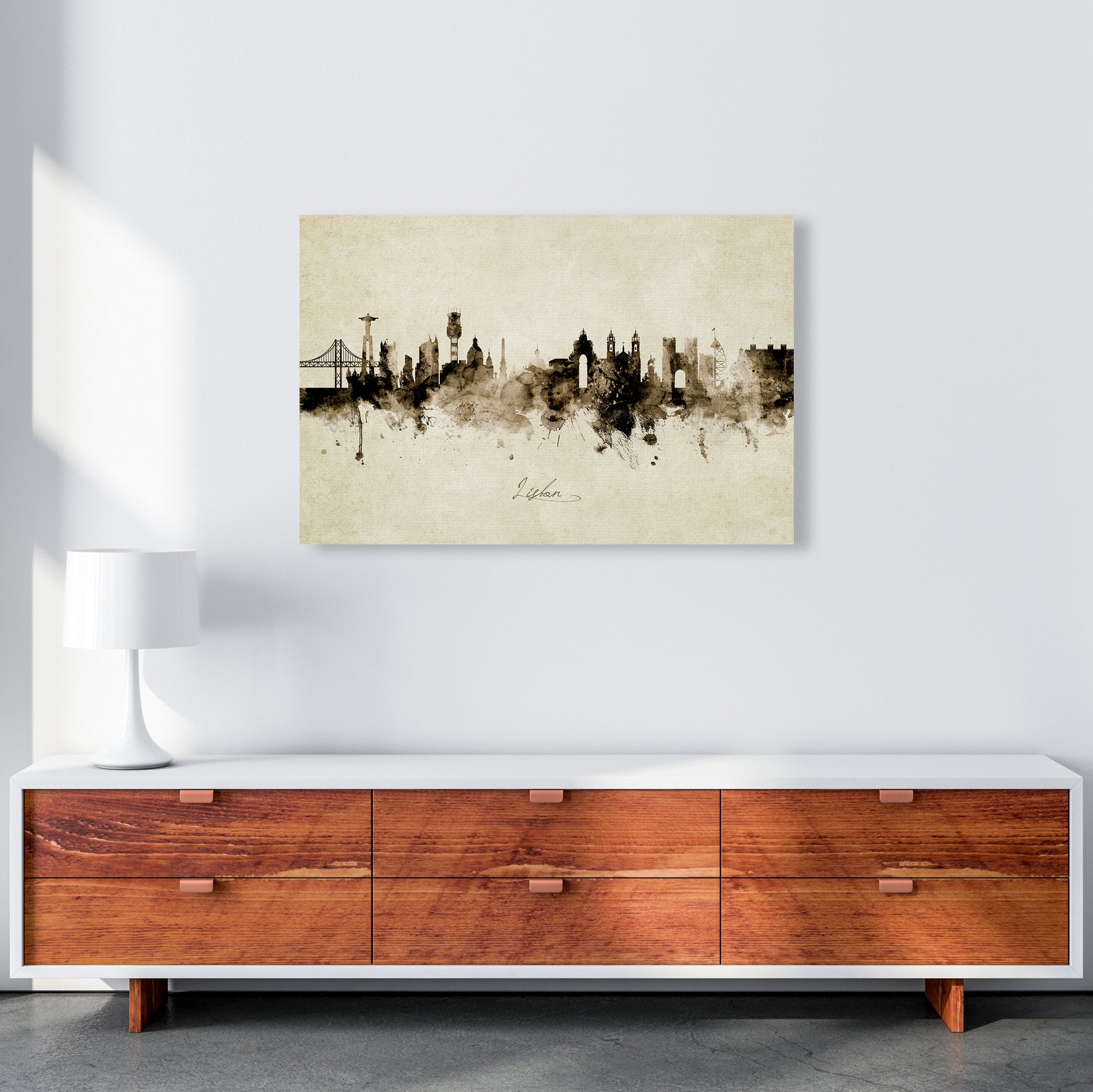 Lisbon Portugal Skyline Vintage Art Print by Michael Tompsett A1 Canvas