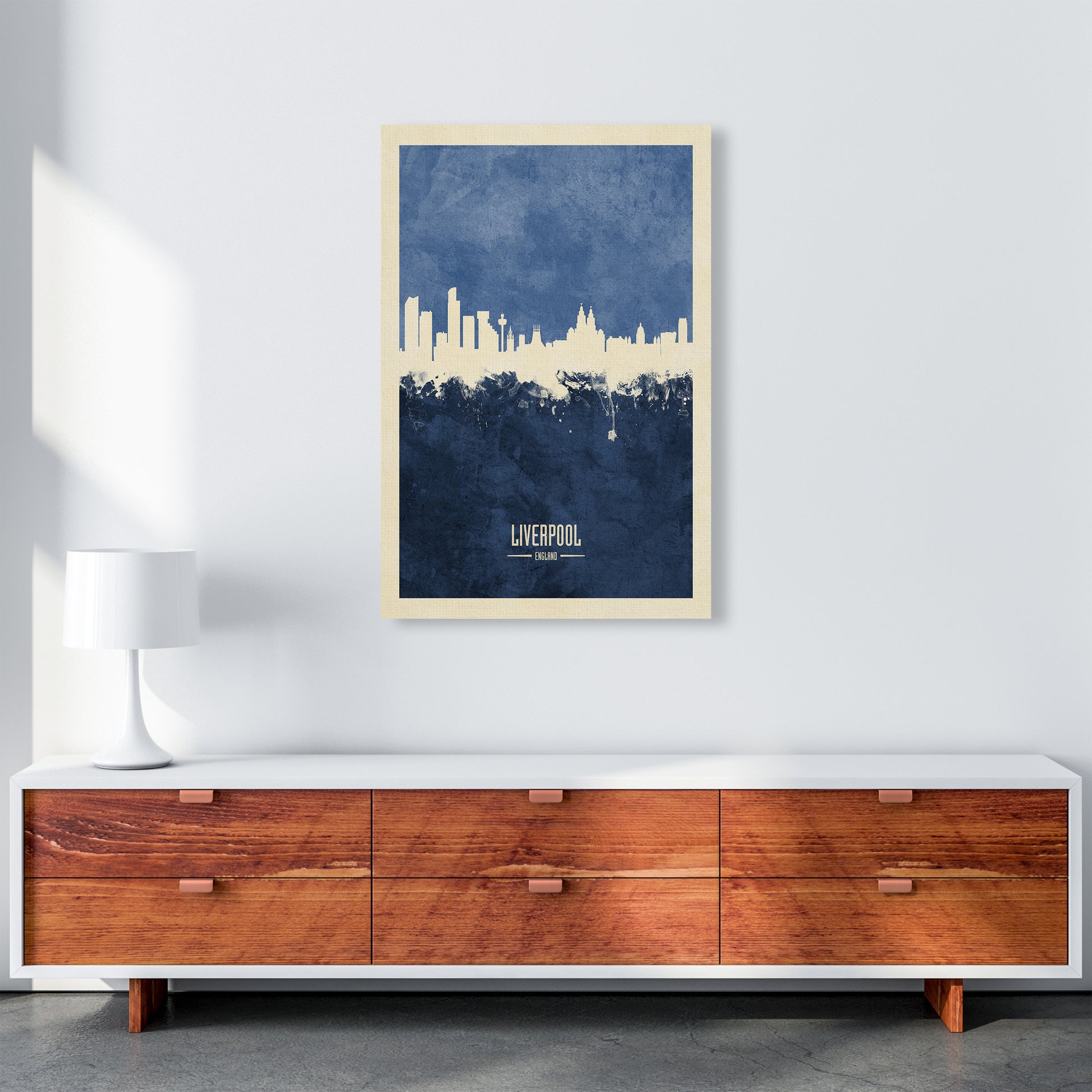 Liverpool England Skyline Portrait Navy Art Print by Michael Tompsett A1 Canvas