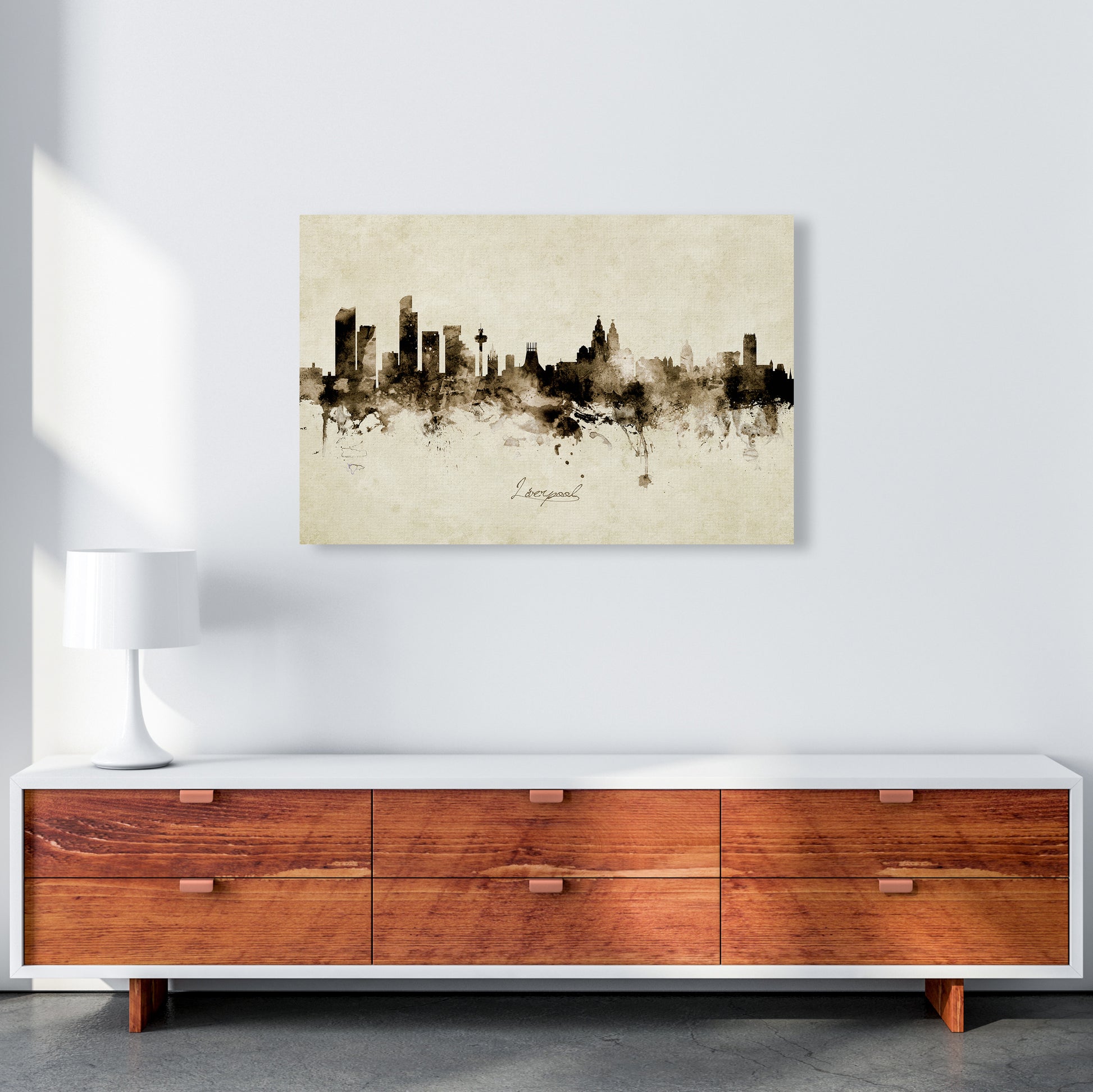 Liverpool England Skyline Vintage Art Print by Michael Tompsett A1 Canvas
