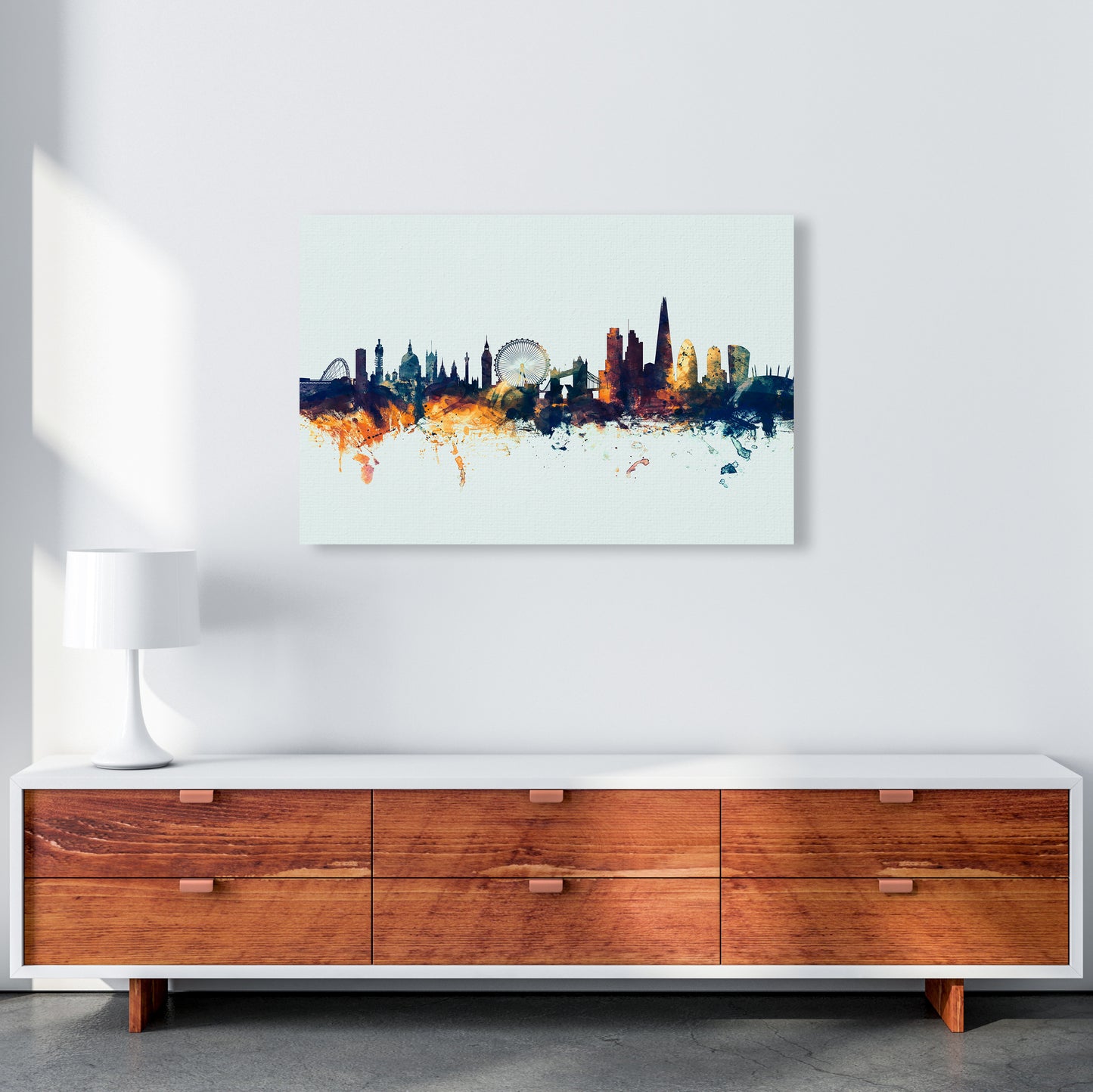London England Skyline Blue Orange Art Print by Michael Tompsett A1 Canvas