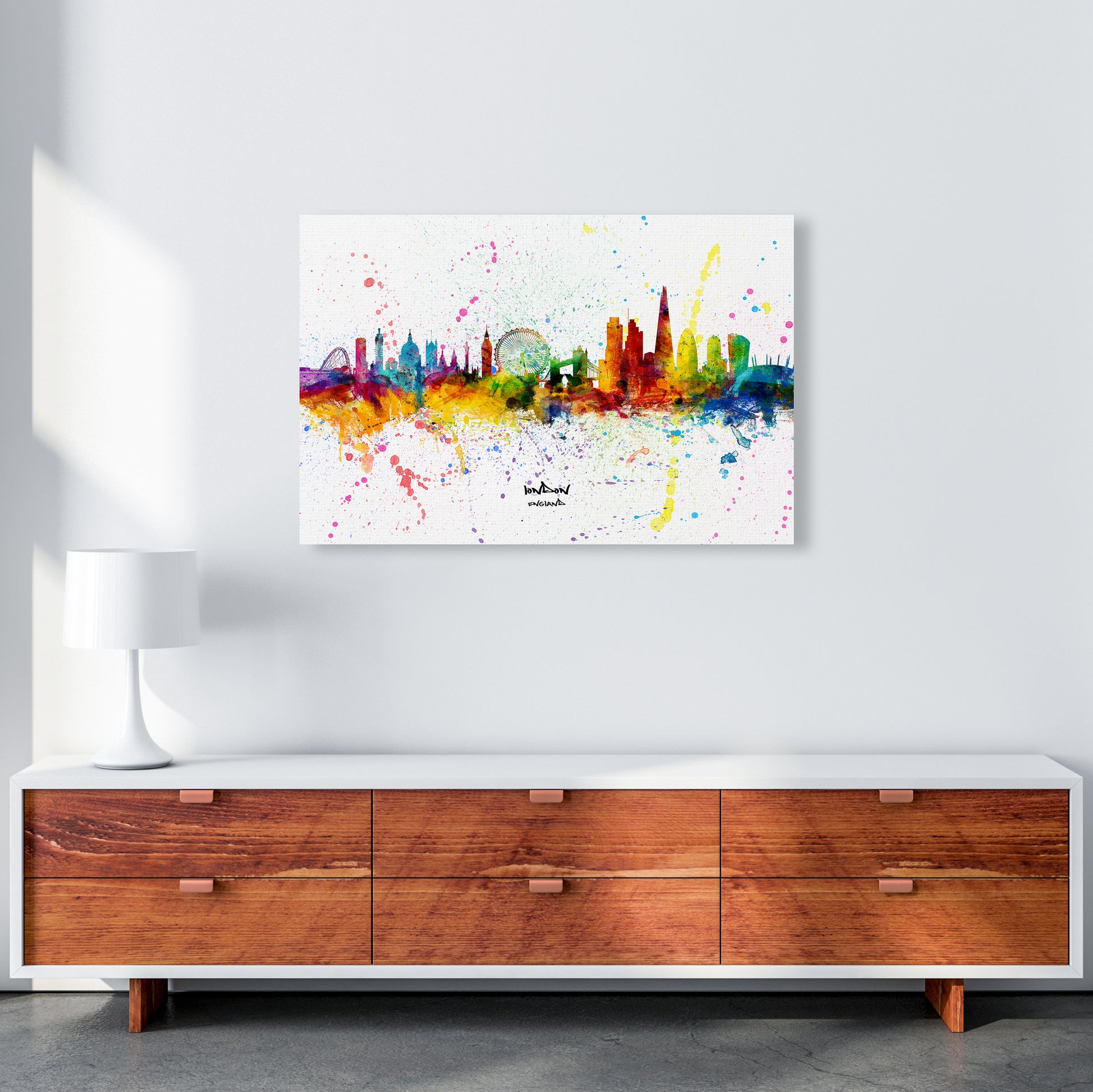 London England Skyline Splash Art Print by Michael Tompsett A1 Canvas