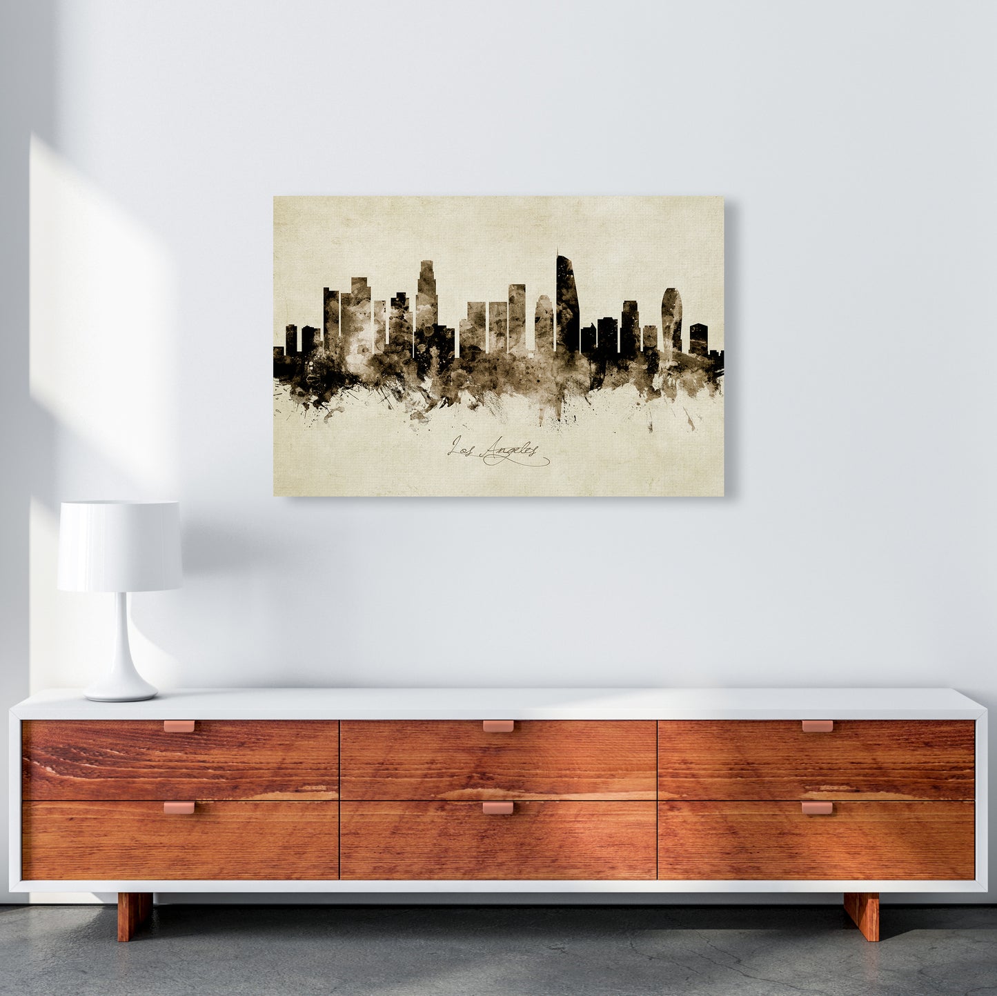 Los Angeles California Skyline Vintage Art Print by Michael Tompsett A1 Canvas