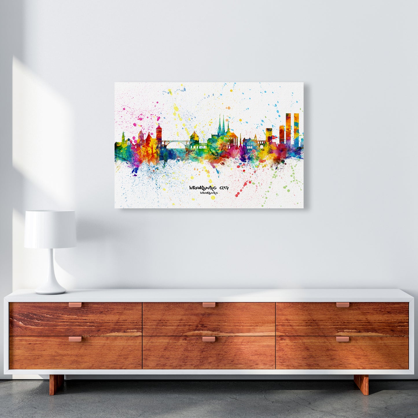 Luxembourg City Luxembourg Skyline Splash Art Print by Michael Tompsett A1 Canvas