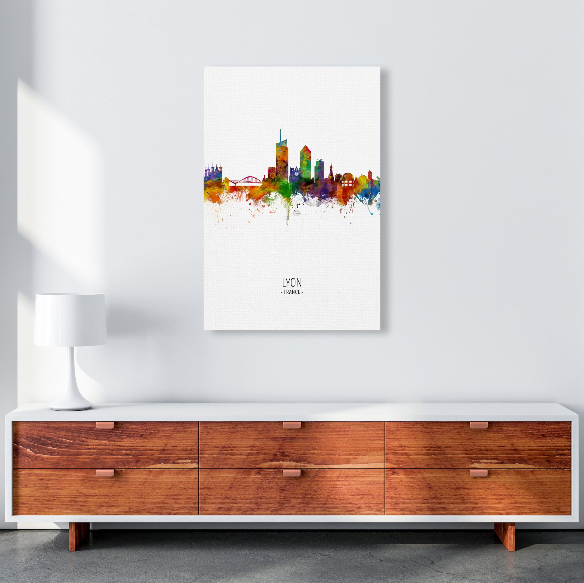 Lyon France Skyline Portrait Art Print by Michael Tompsett A1 Canvas