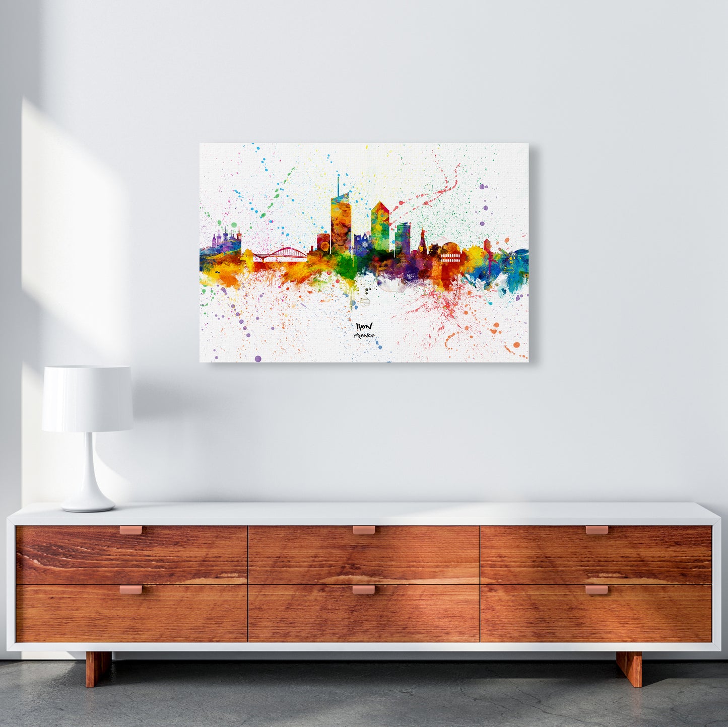 Lyon France Skyline Splash Art Print by Michael Tompsett A1 Canvas