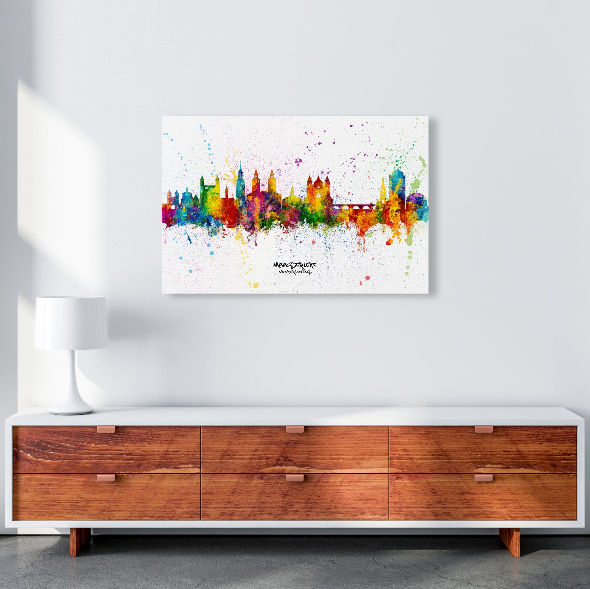 Maastricht Netherlands Skyline Splash Art Print by Michael Tompsett A1 Canvas