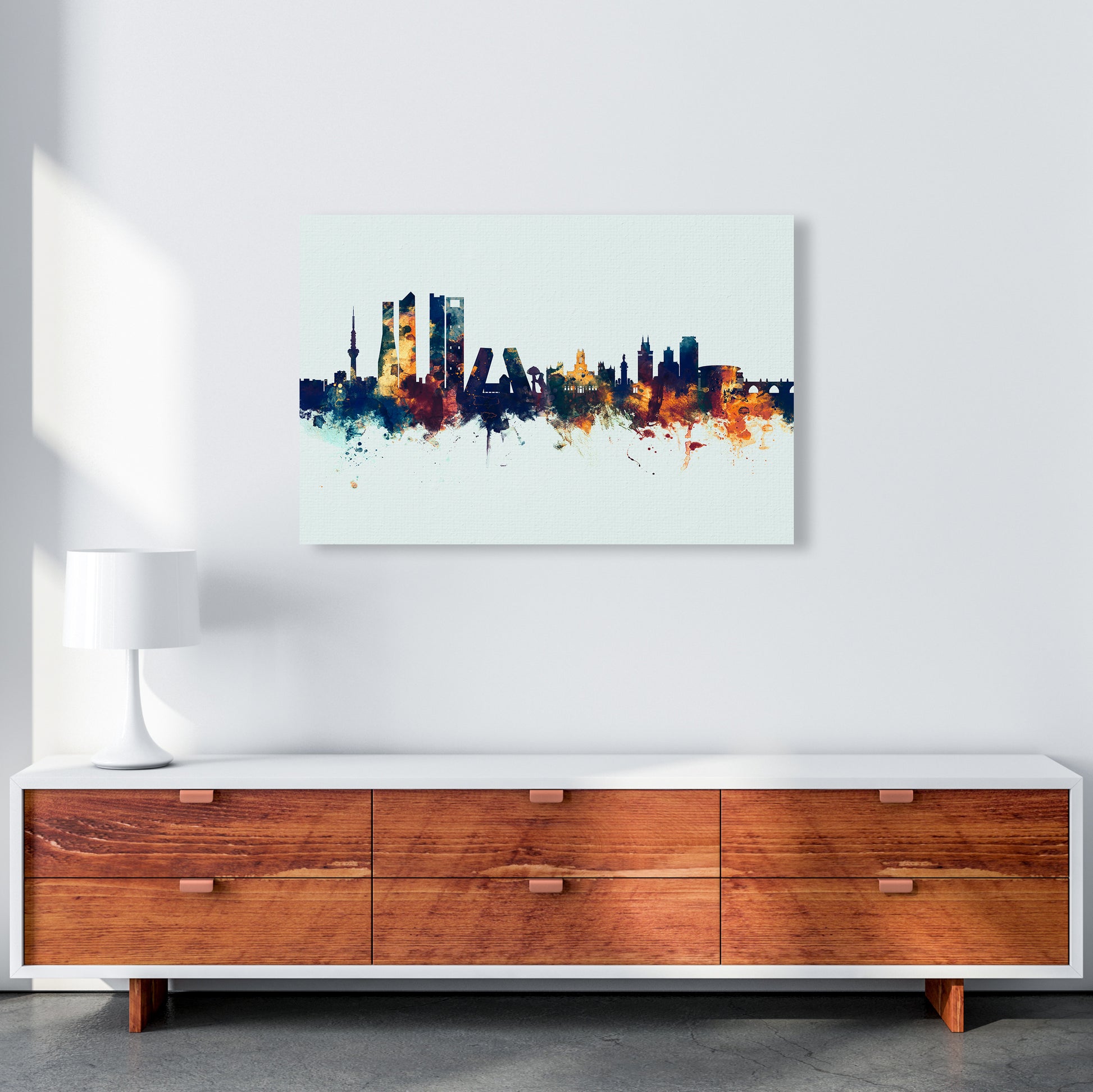 Madrid Spain Skyline Blue Orange Art Print by Michael Tompsett A1 Canvas