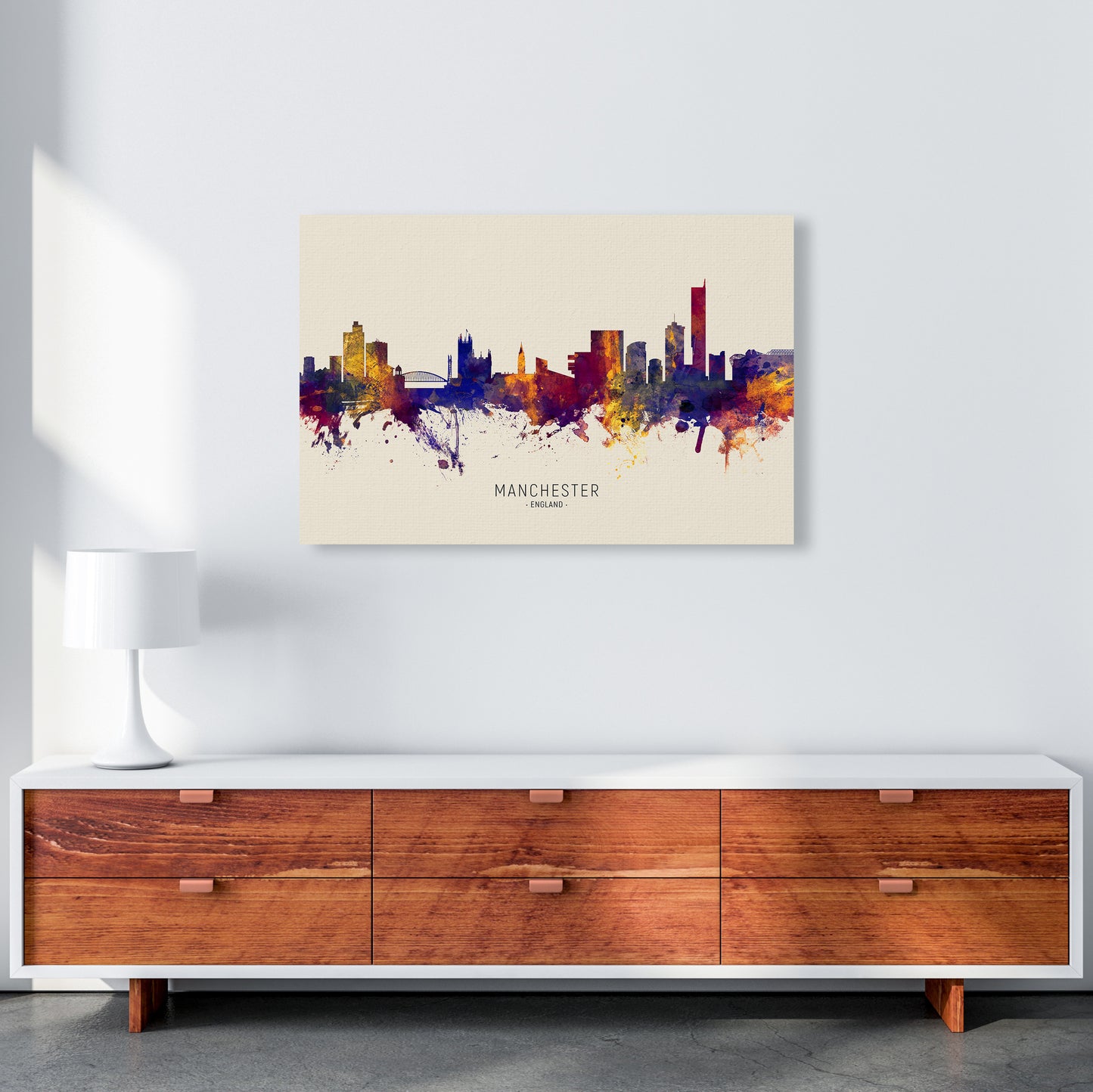 Manchester England Skyline Autumn City Name Art Print by Michael Tompsett A1 Canvas