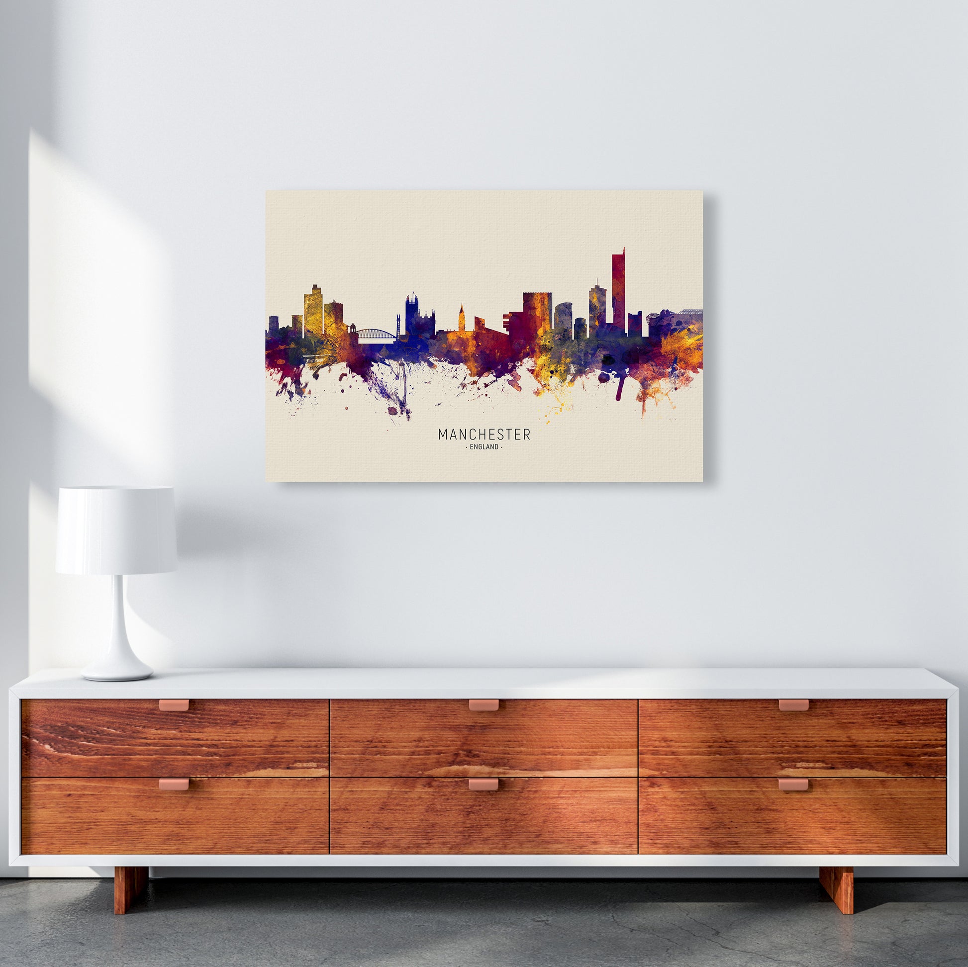 Manchester England Skyline Autumn City Name Art Print by Michael Tompsett A1 Canvas