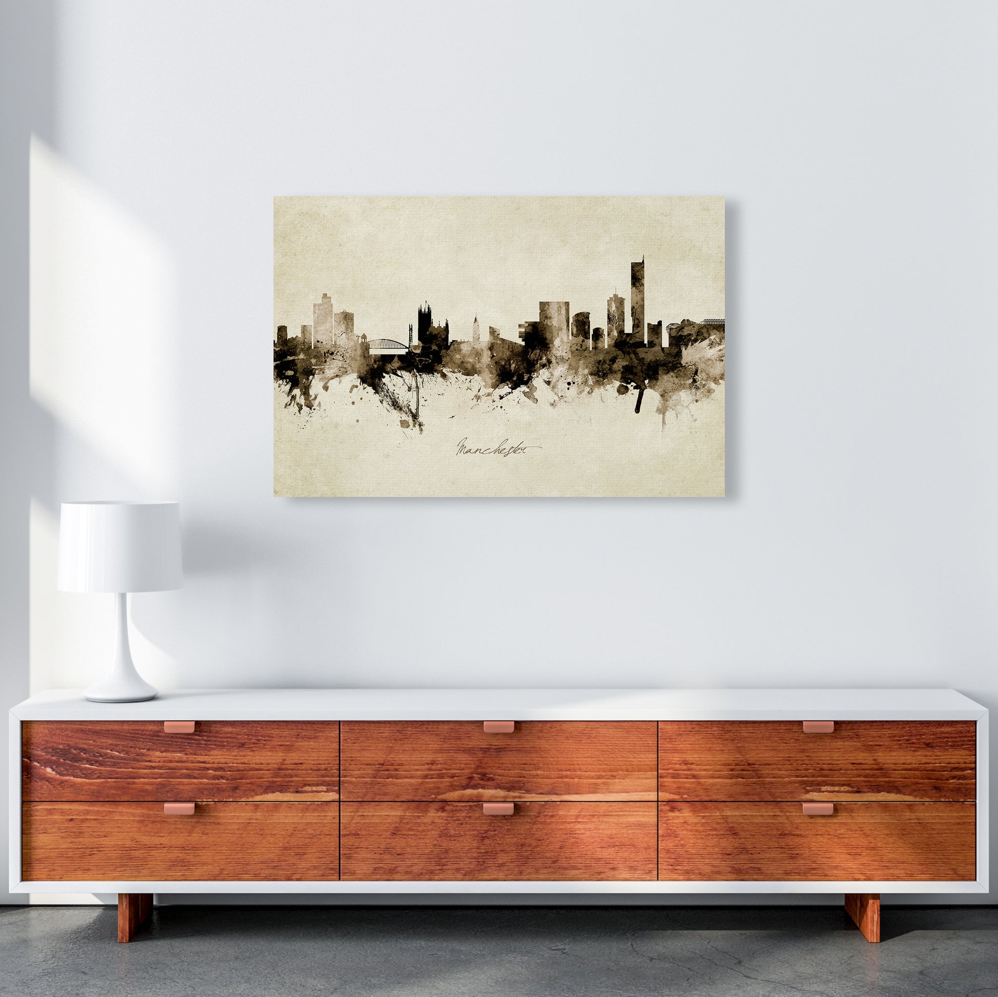 Manchester England Skyline Vintage Art Print by Michael Tompsett A1 Canvas