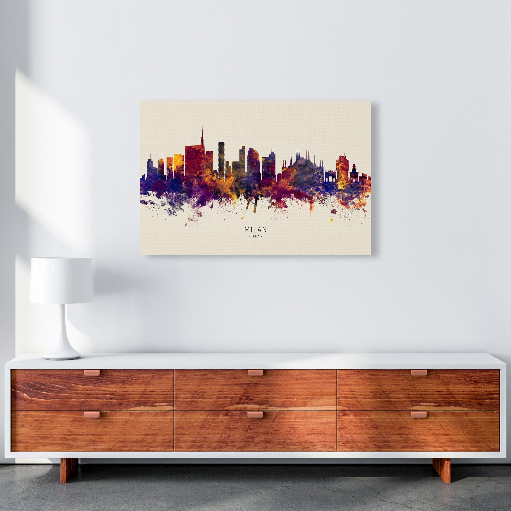 Milan Italy Skyline Autumn City Name Art Print by Michael Tompsett A1 Canvas