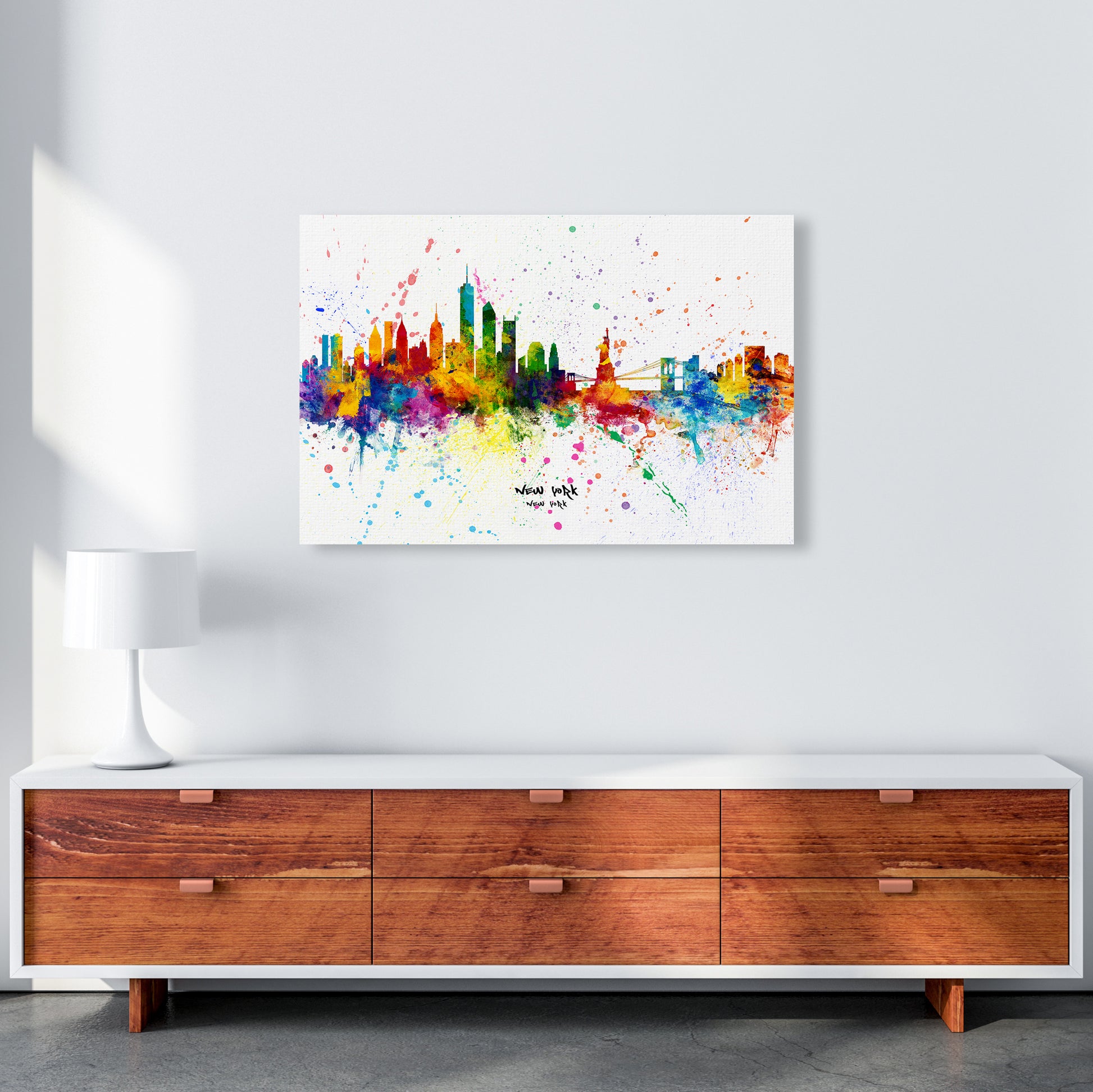New York New York Skyline Splash Art Print by Michael Tompsett A1 Canvas