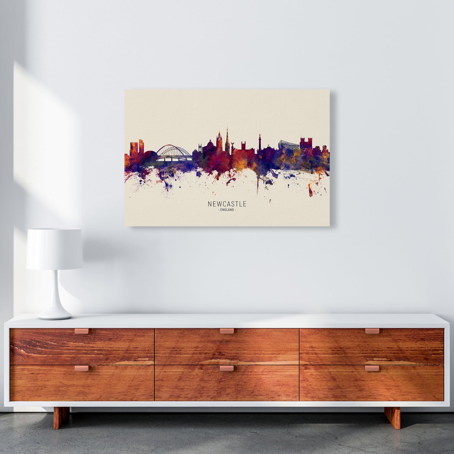 Newcastle England Skyline Autumn City Name Art Print by Michael Tompsett A1 Canvas