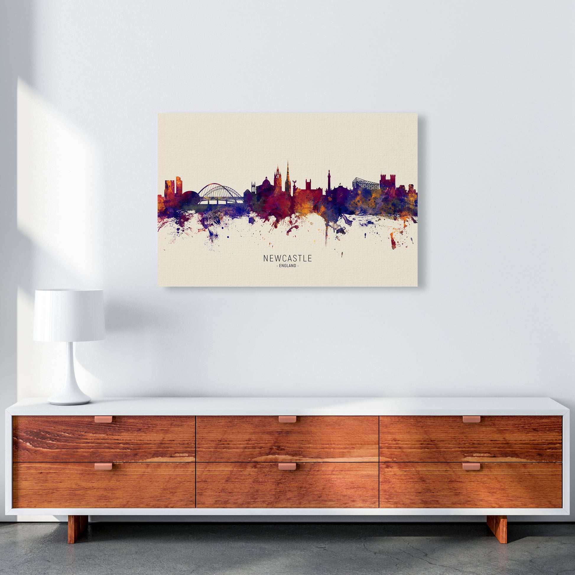 Newcastle England Skyline Autumn City Name Art Print by Michael Tompsett A1 Canvas