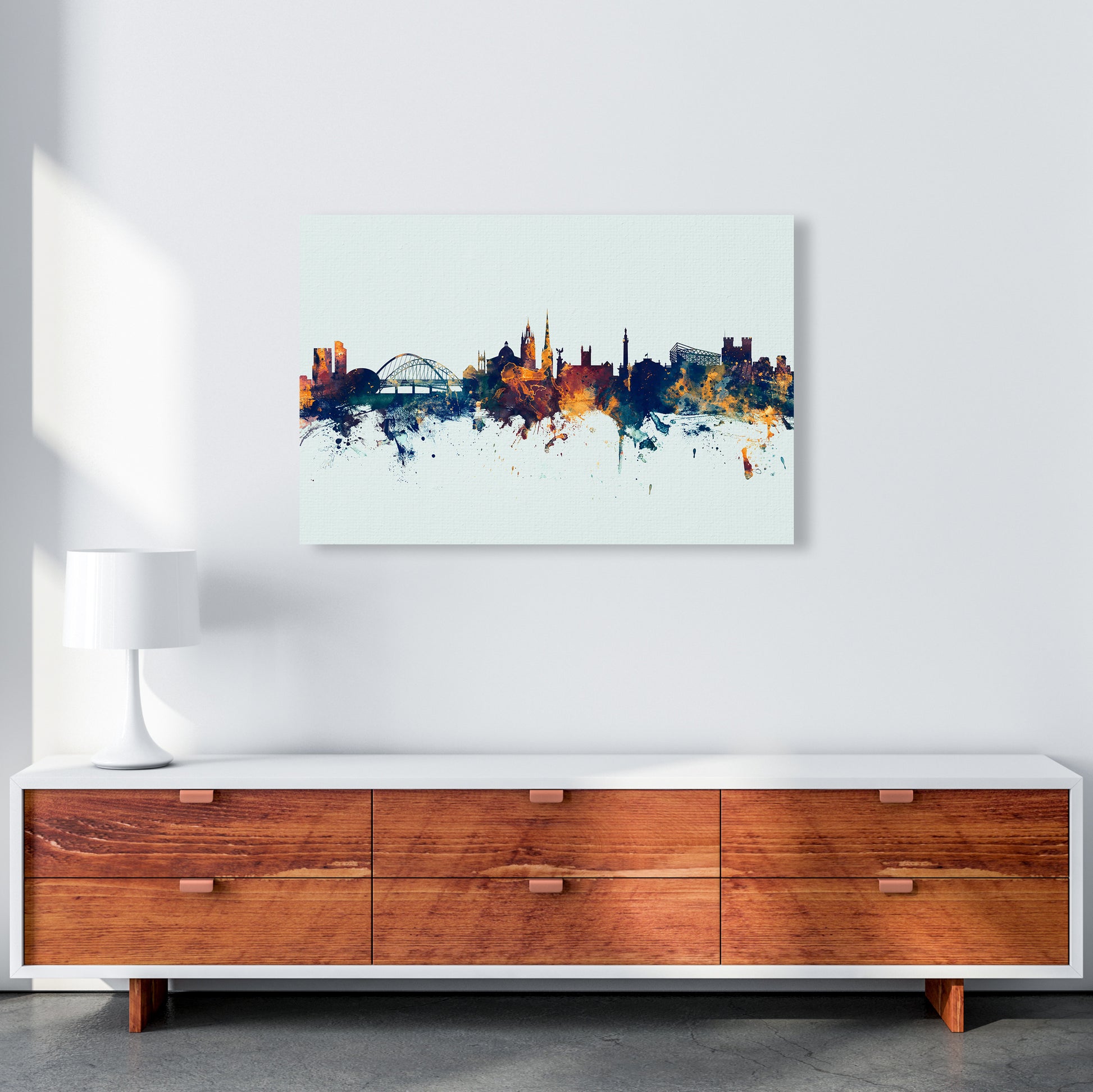 Newcastle England Skyline Blue Orange Art Print by Michael Tompsett A1 Canvas