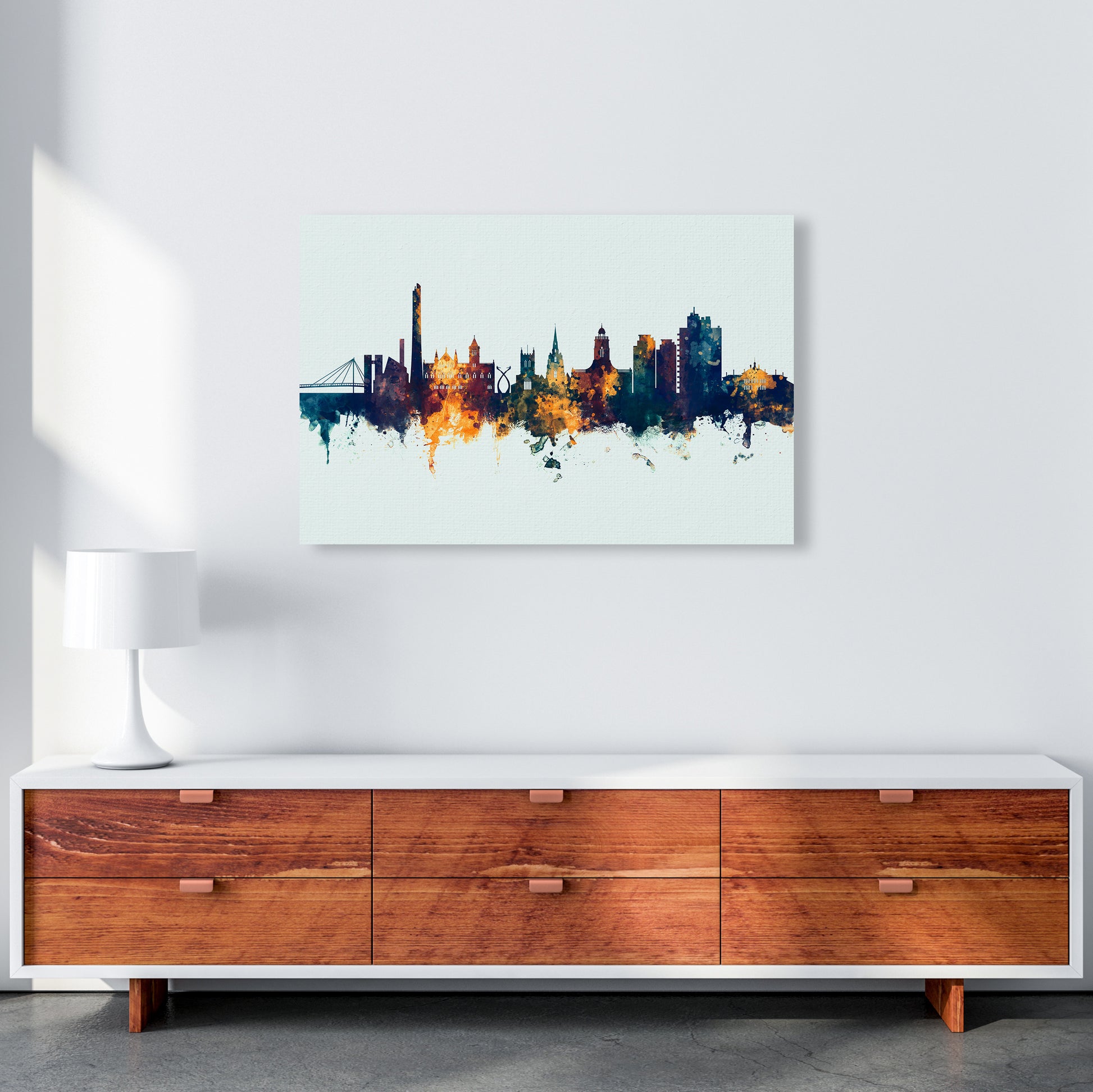 Northampton England Skyline Blue Orange Art Print by Michael Tompsett A1 Canvas