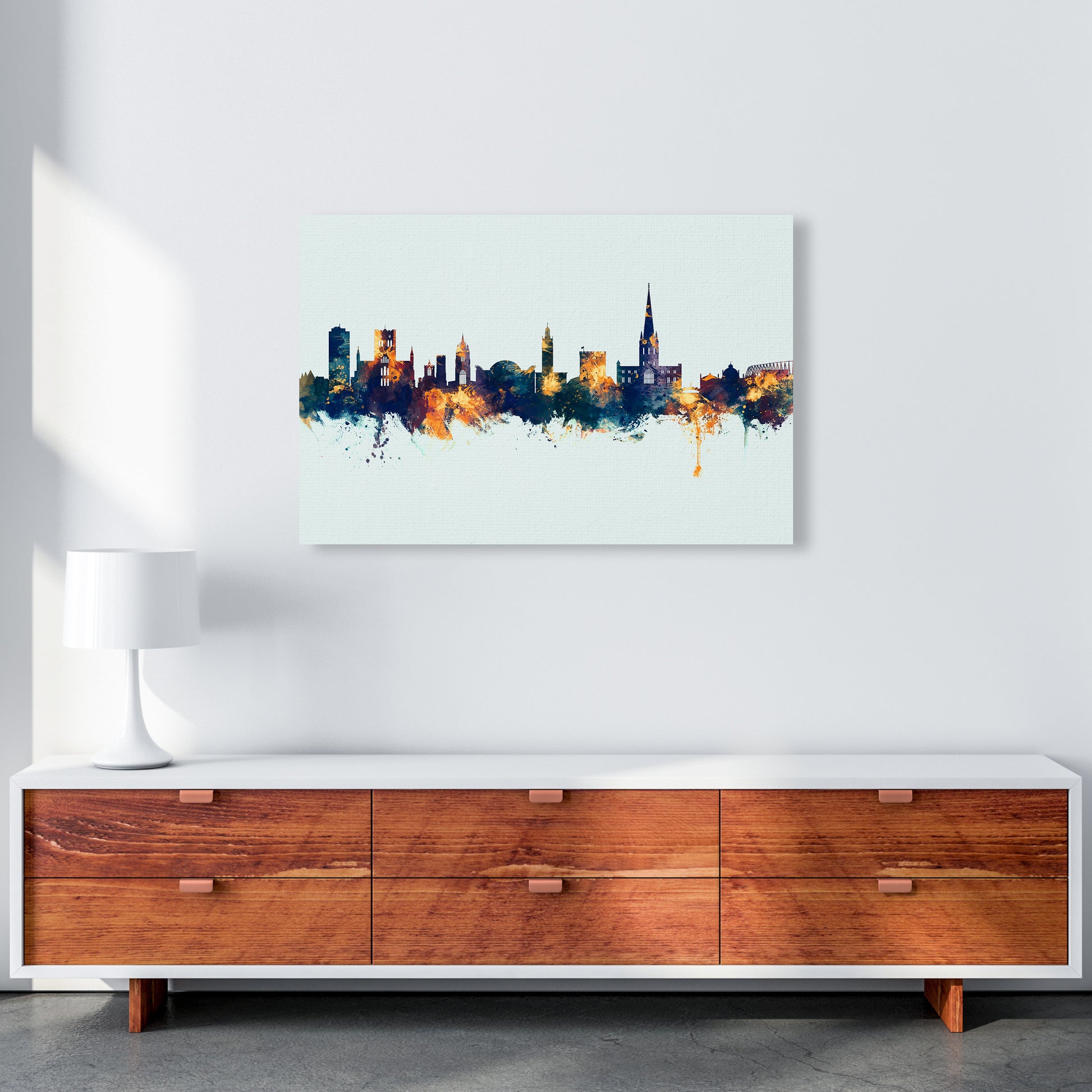 Norwich England Skyline Blue Orange Art Print by Michael Tompsett A1 Canvas