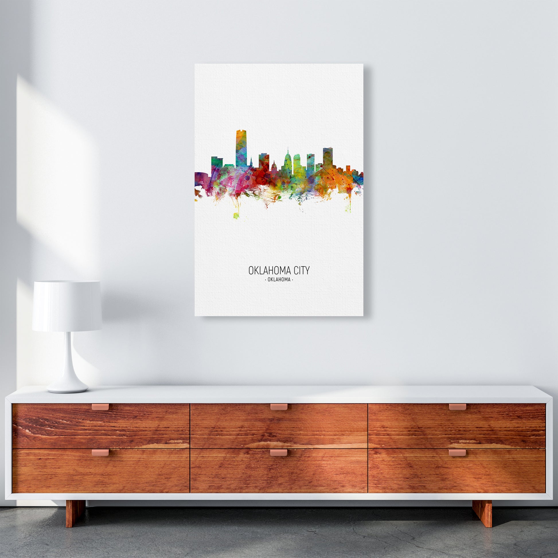 Oklahoma City Oklahoma Skyline Portrait Art Print by Michael Tompsett A1 Canvas