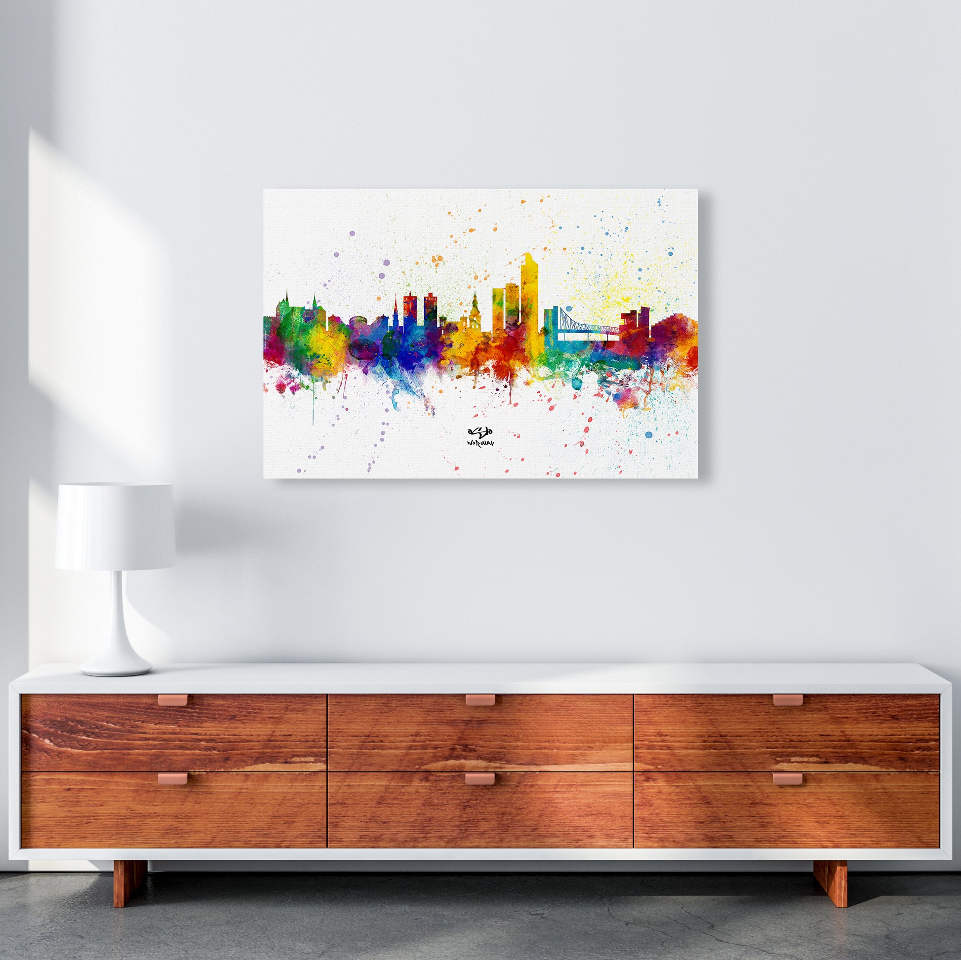 Oslo Norway Skyline Splash Art Print by Michael Tompsett A1 Canvas