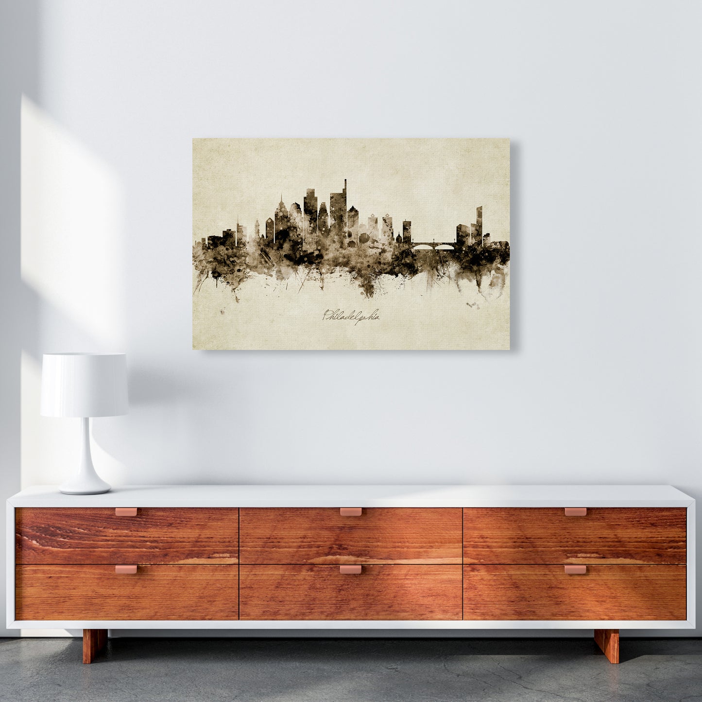Philadelphia Pennsylvania Skyline Vintage Art Print by Michael Tompsett A1 Canvas