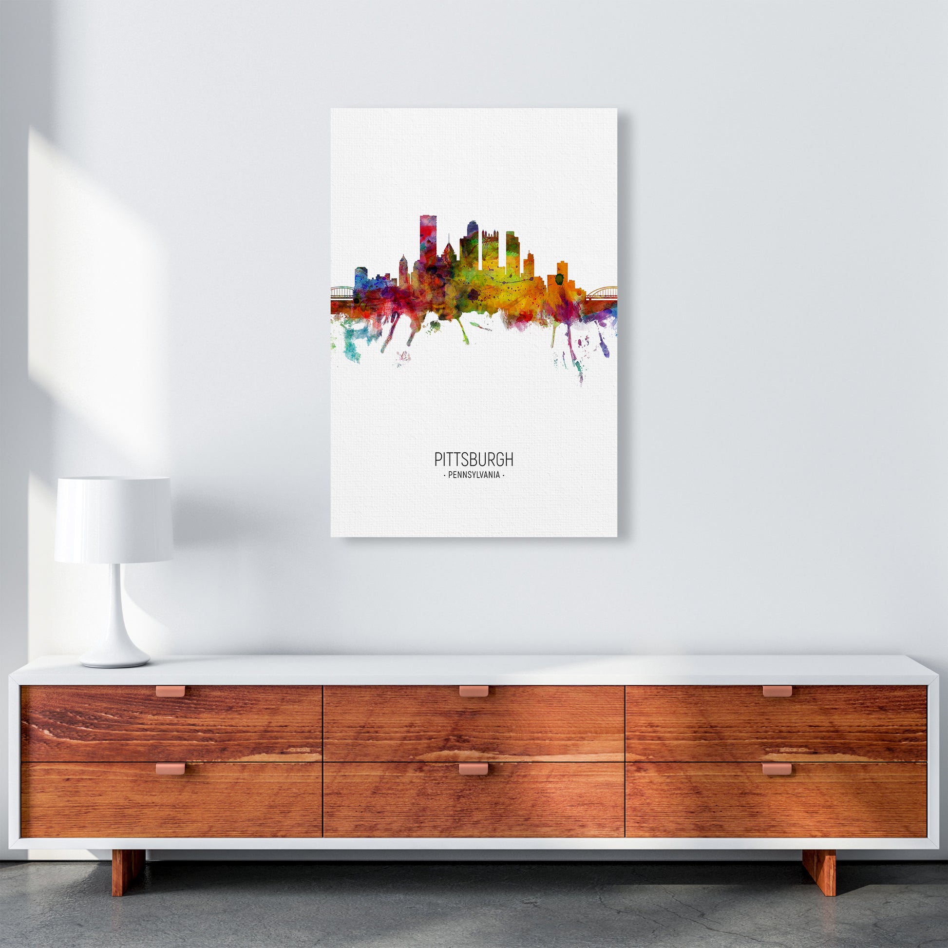 Pittsburgh Pennsylvania Skyline Portrait Art Print by Michael Tompsett A1 Canvas