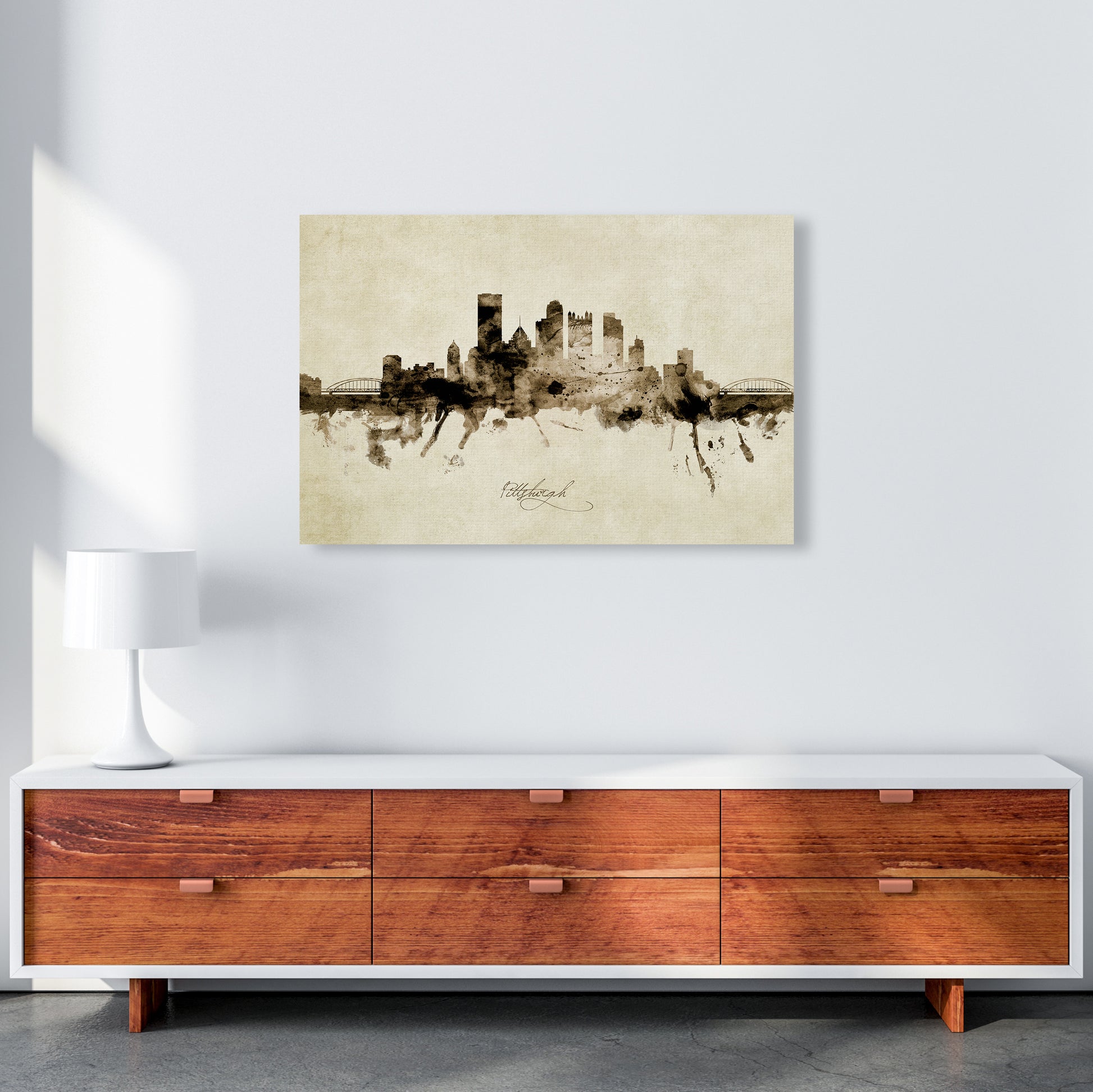 Pittsburgh Pennsylvania Skyline Vintage Art Print by Michael Tompsett A1 Canvas