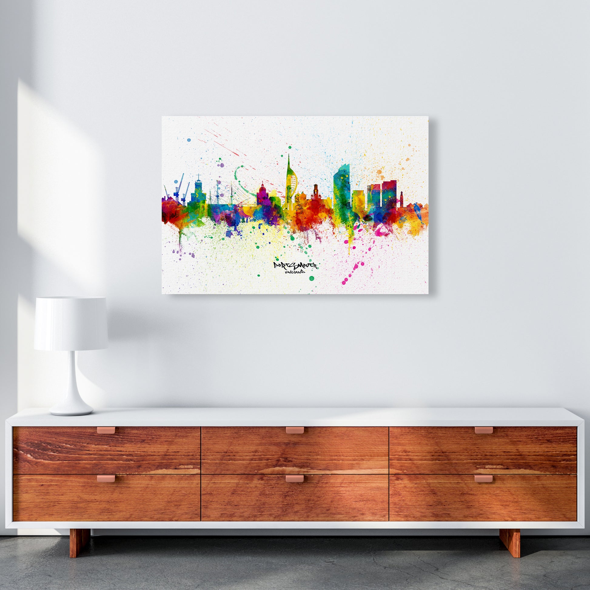 Portsmouth England Skyline Splash Art Print by Michael Tompsett A1 Canvas