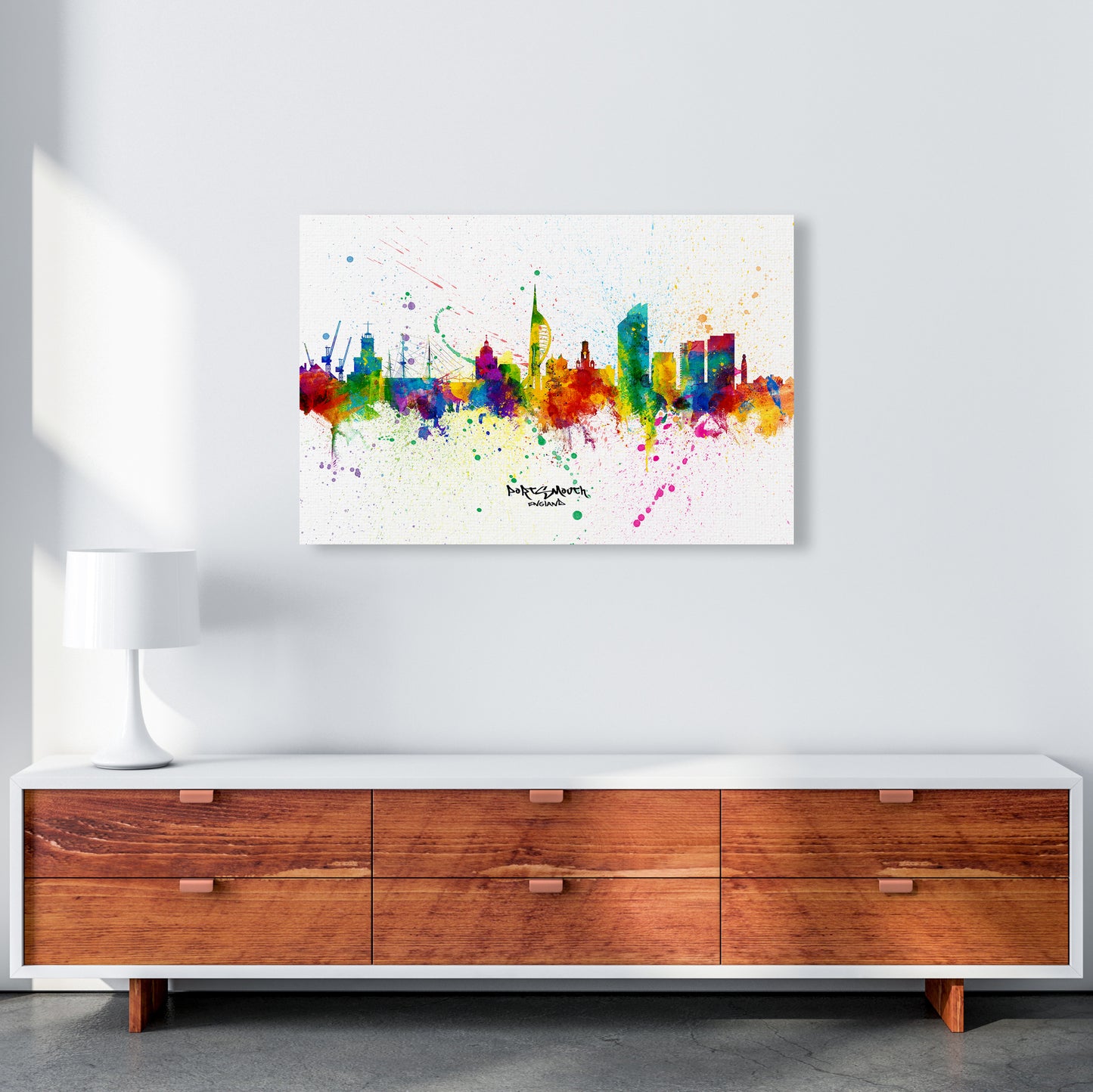 Portsmouth England Skyline Splash Art Print by Michael Tompsett A1 Canvas