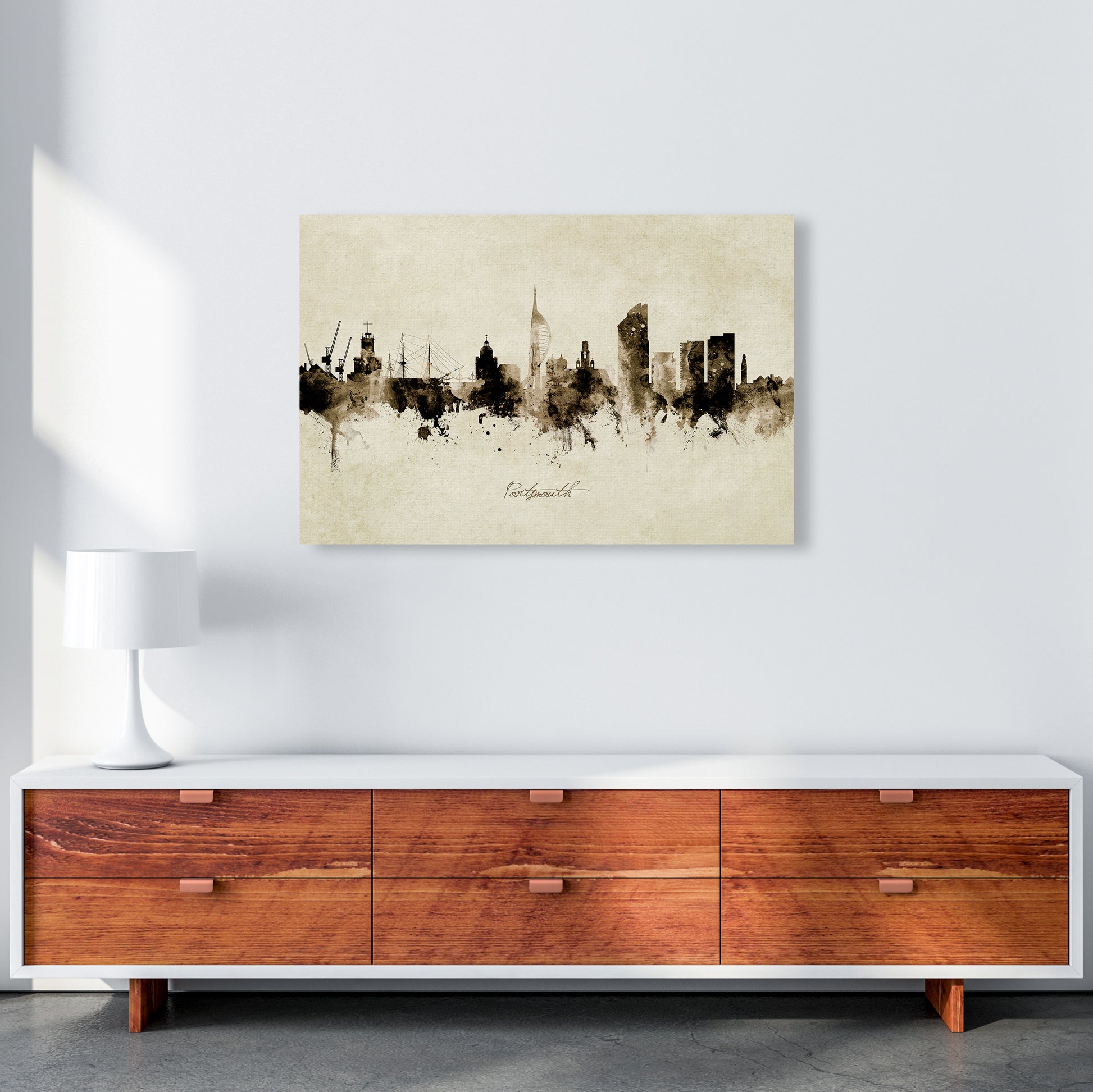 Portsmouth England Skyline Vintage Art Print by Michael Tompsett A1 Canvas