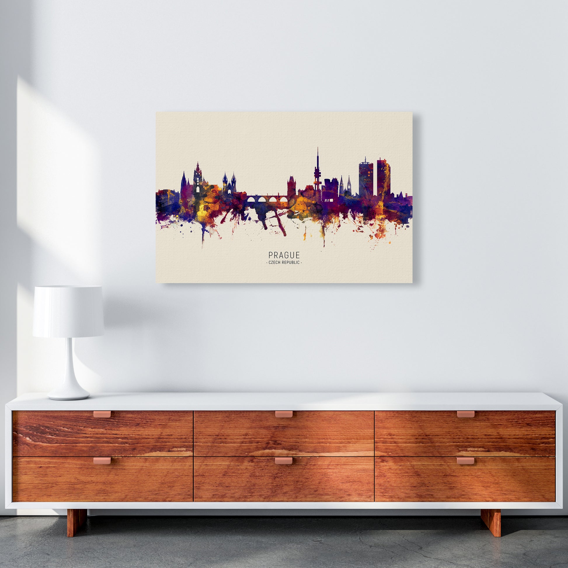 Prague Czech Republic Skyline Autumn City Name Art Print by Michael Tompsett A1 Canvas