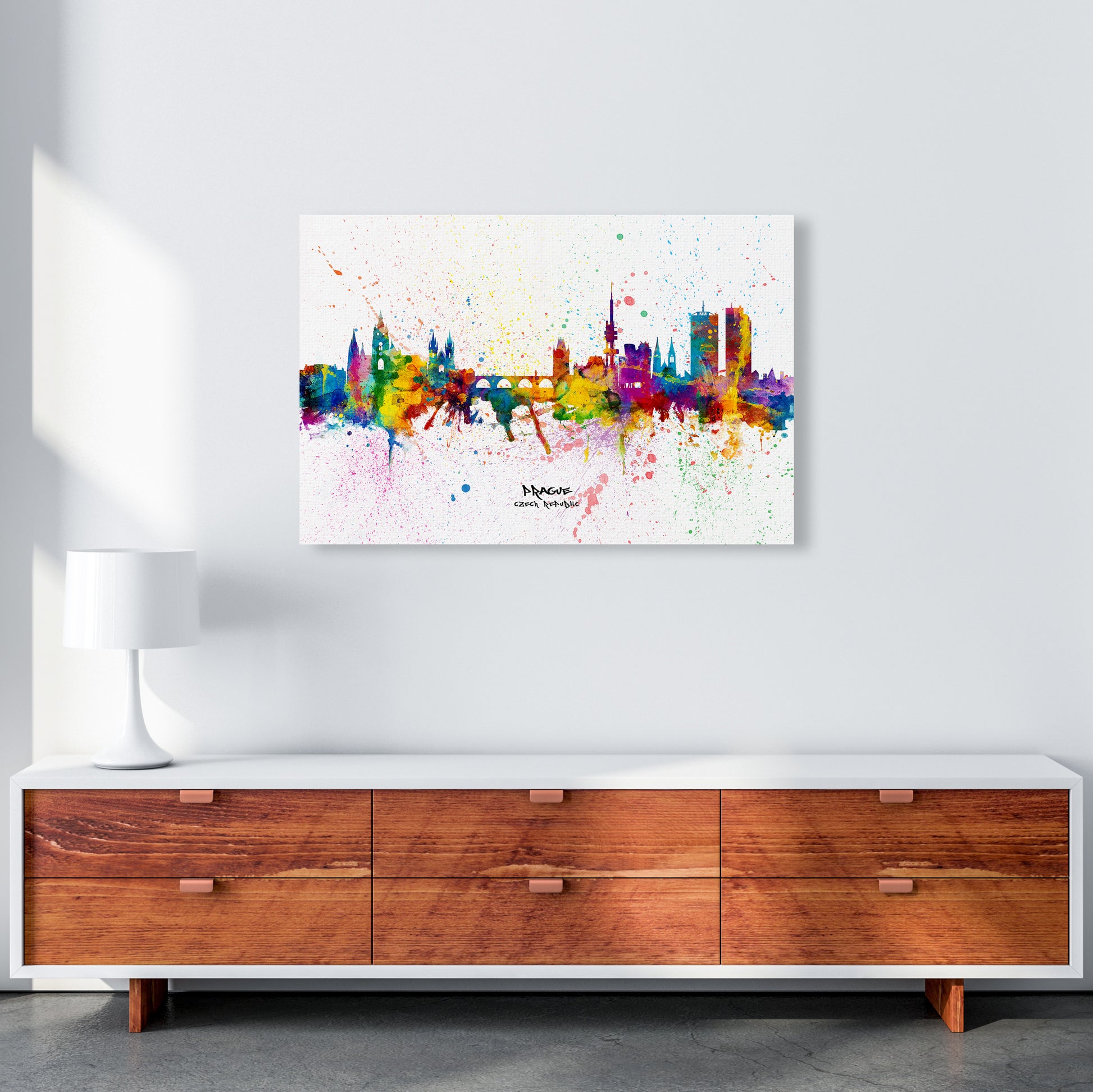 Prague Czech Republic Skyline Splash Art Print by Michael Tompsett A1 Canvas