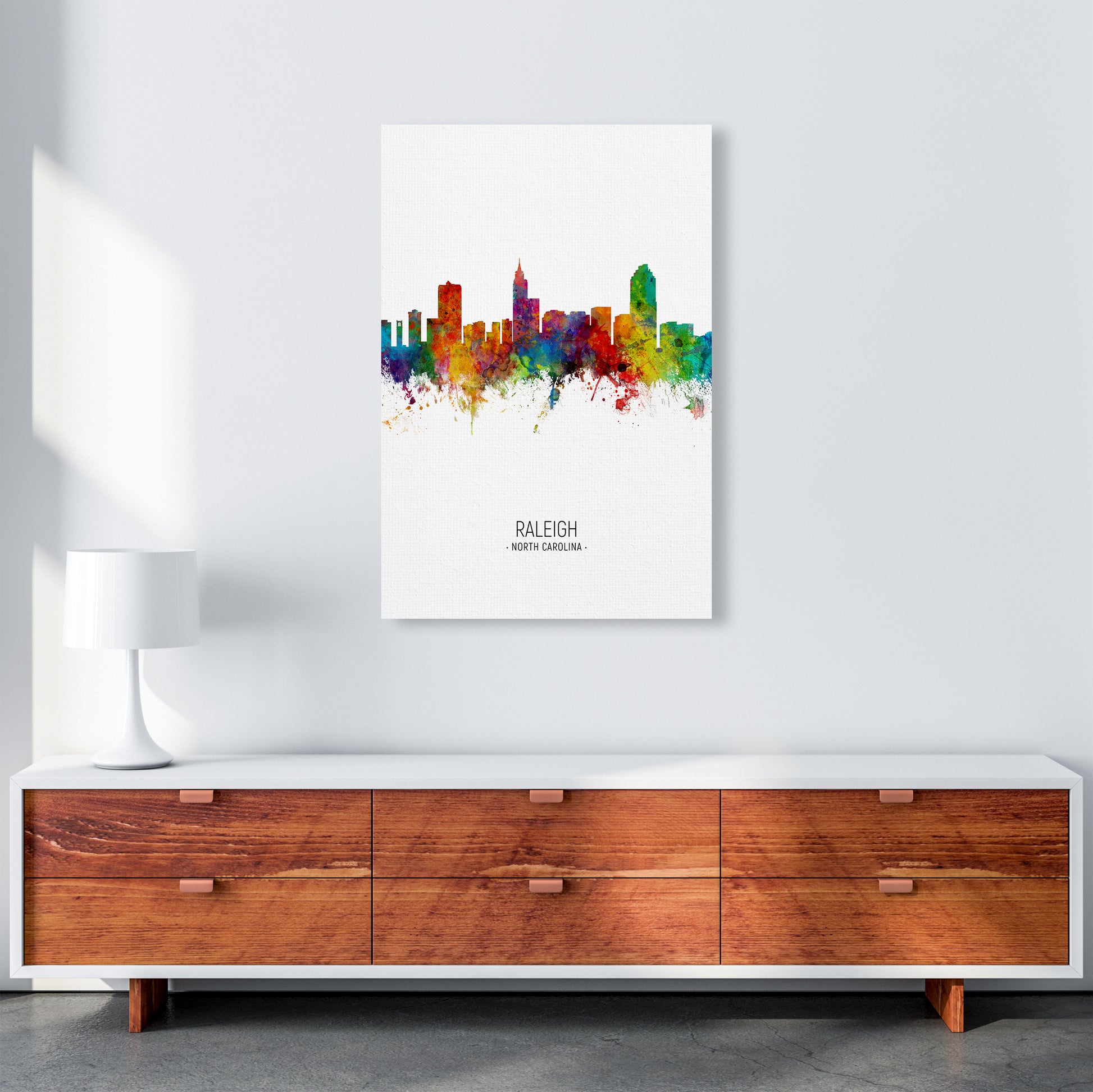 Raleigh North Carolina Skyline Portrait Art Print by Michael Tompsett A1 Canvas