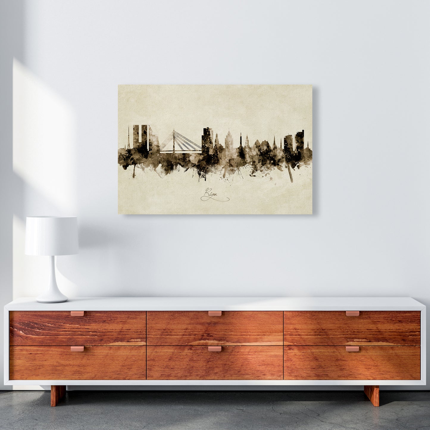 Riga Latvia Skyline Vintage Art Print by Michael Tompsett A1 Canvas