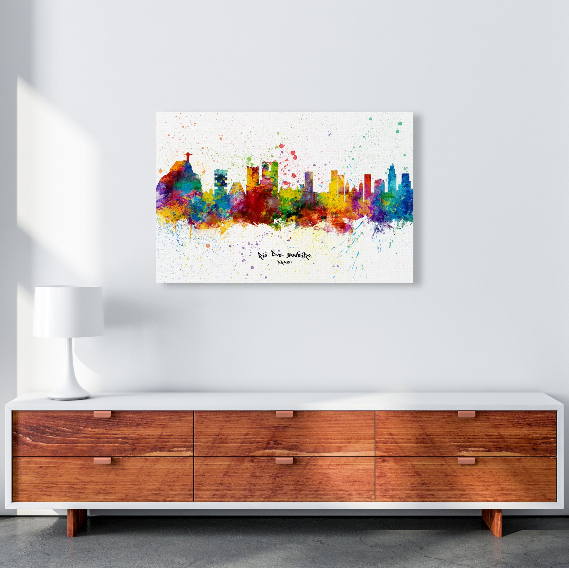 Rio De Janeiro Brazil Skyline Splash Art Print by Michael Tompsett A1 Canvas