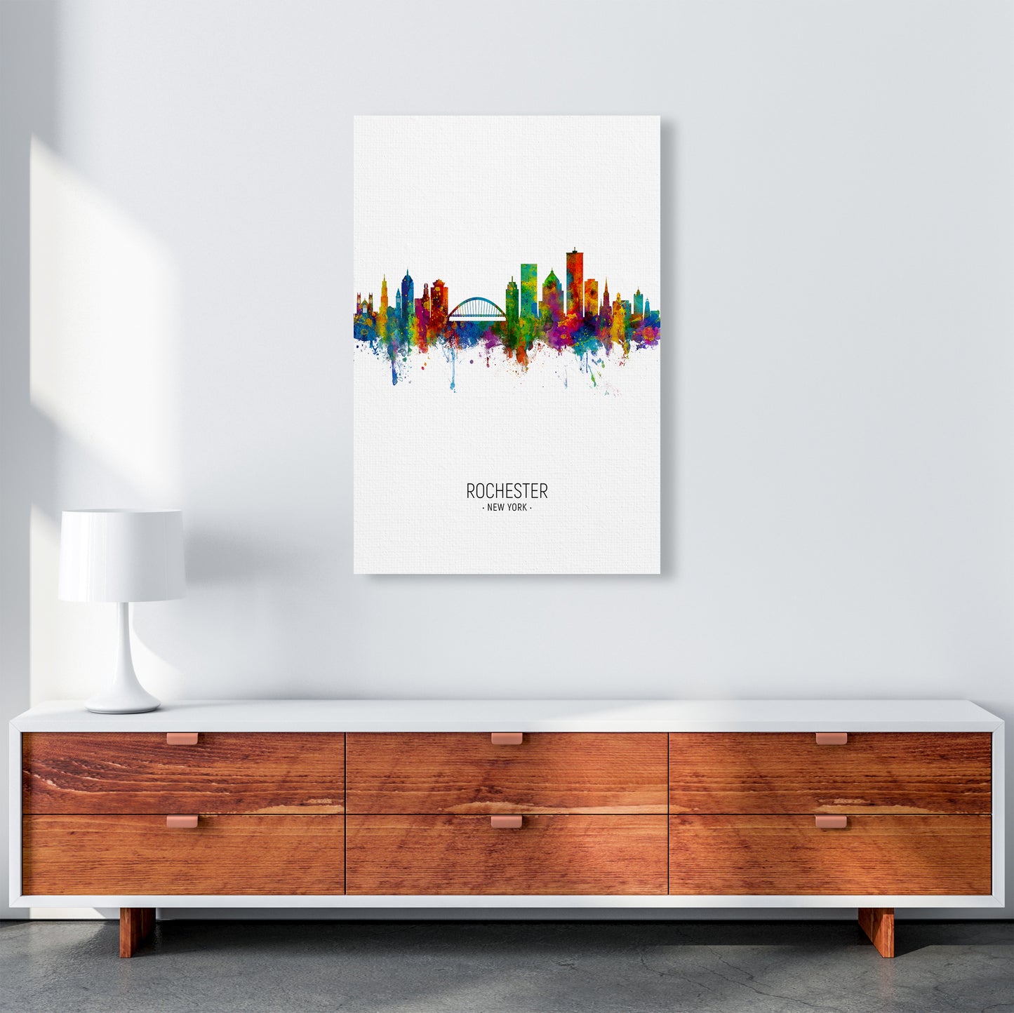Rochester New York Skyline Portrait Art Print by Michael Tompsett A1 Canvas