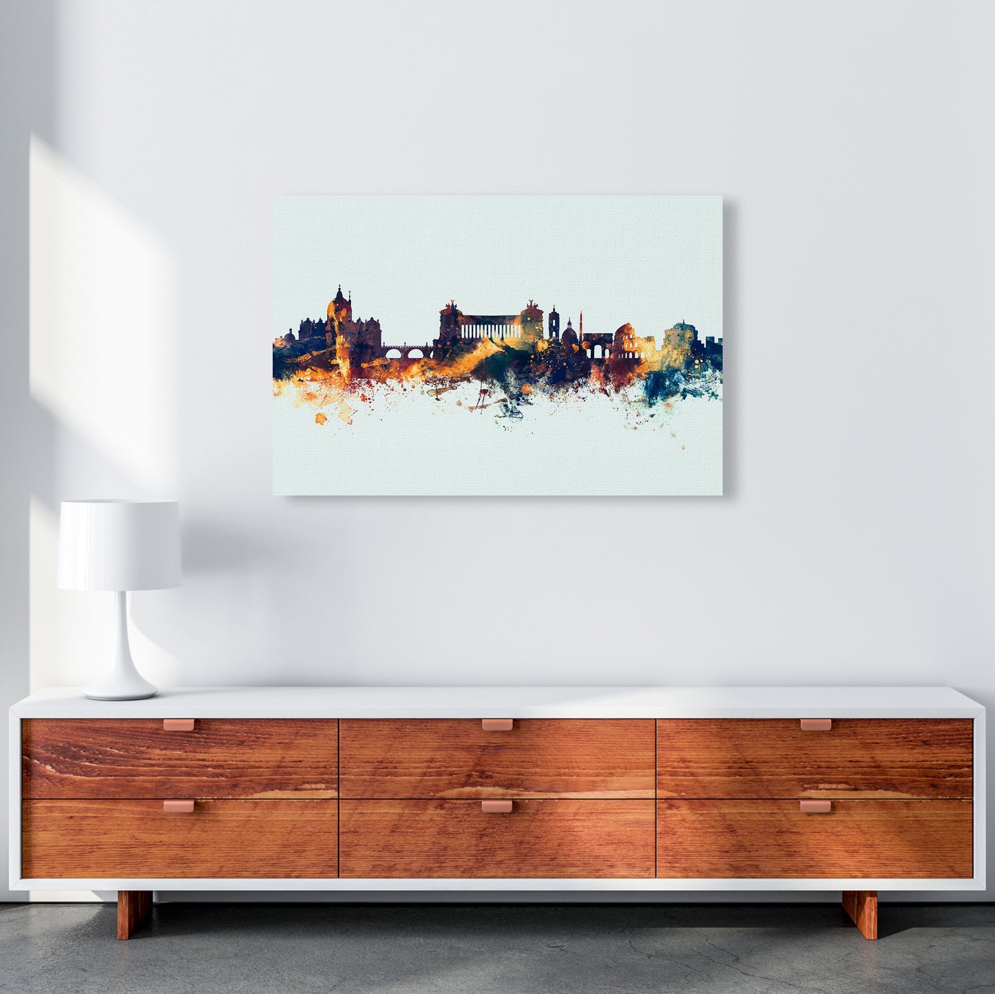 Rome Italy Skyline Blue Orange Art Print by Michael Tompsett A1 Canvas