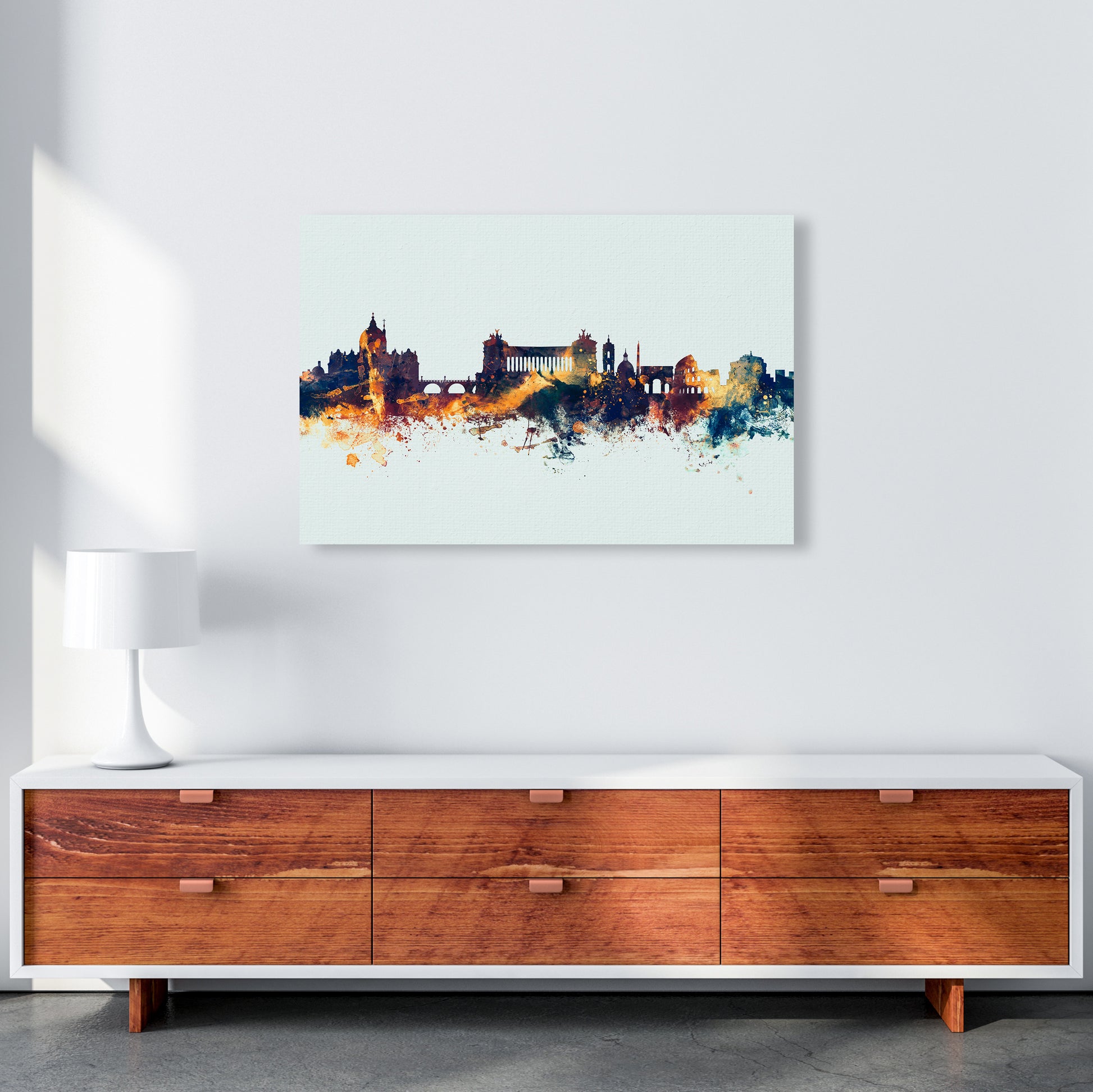 Rome Italy Skyline Blue Orange Art Print by Michael Tompsett A1 Canvas
