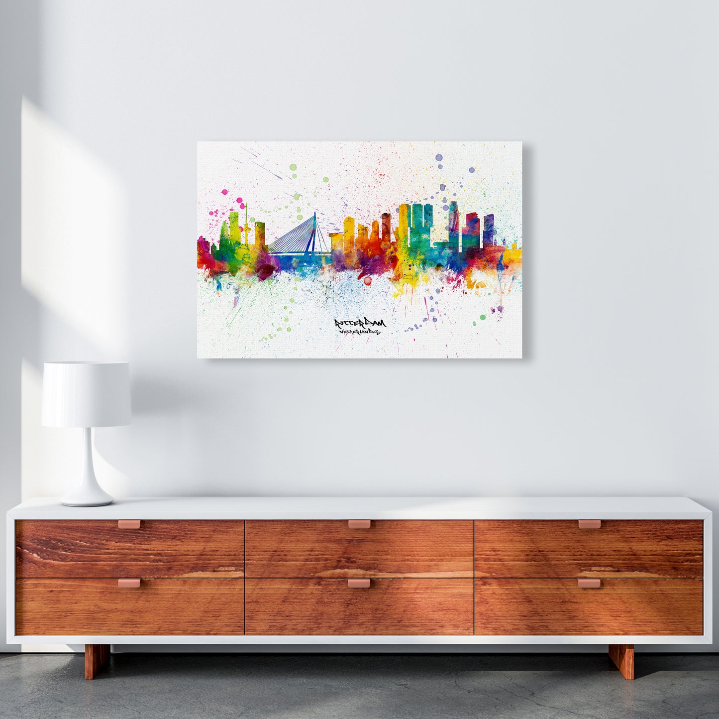 Rotterdam Netherlands Skyline Splash Art Print by Michael Tompsett A1 Canvas