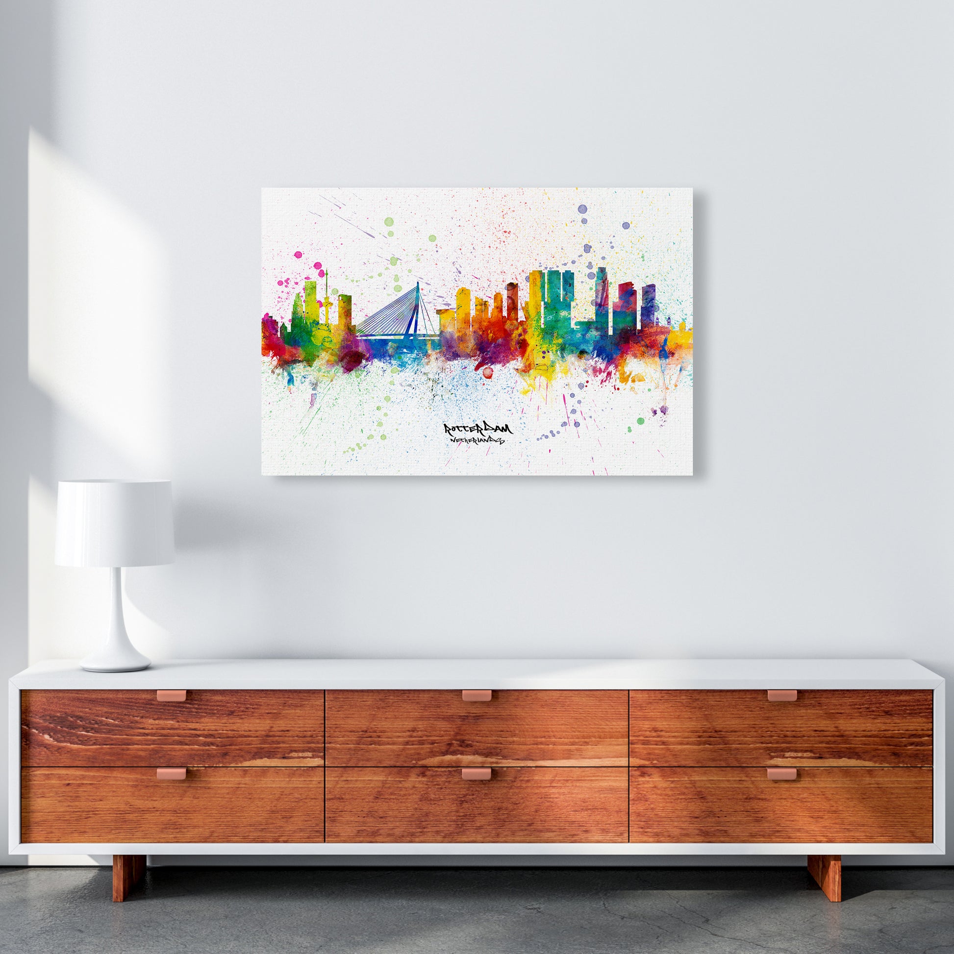 Rotterdam Netherlands Skyline Splash Art Print by Michael Tompsett A1 Canvas