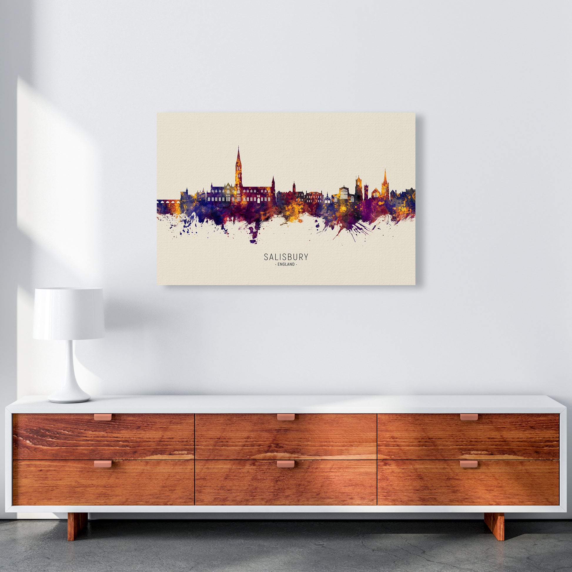 Salisbury England Skyline Autumn City Name Art Print by Michael Tompsett A1 Canvas