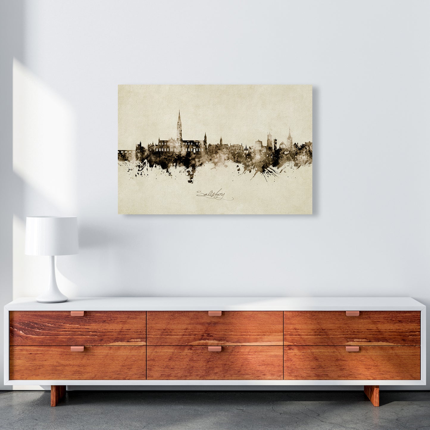 Salisbury England Skyline Vintage Art Print by Michael Tompsett A1 Canvas